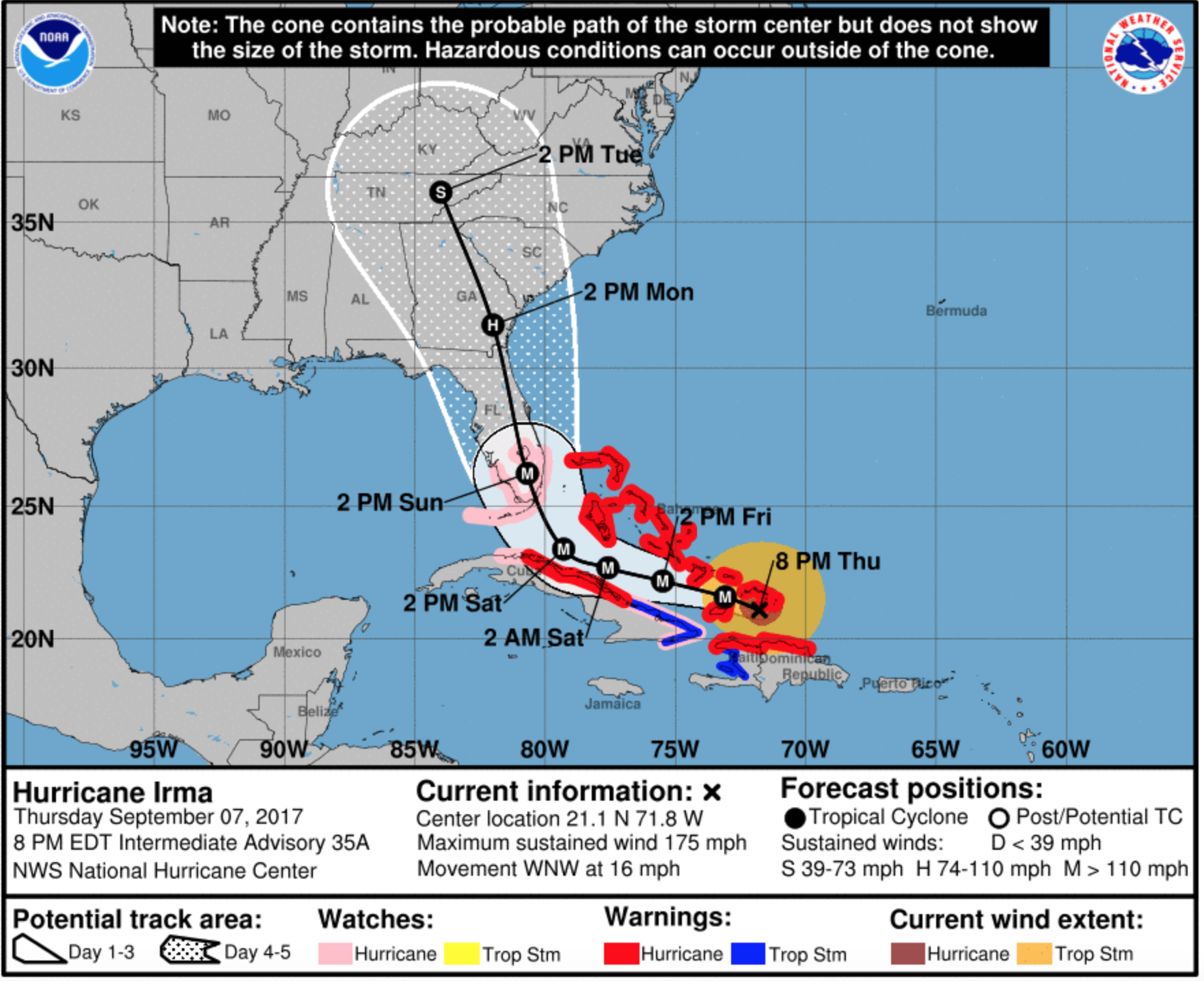 Hurricane Irma update 8 PM EDT Intermediate Advisory 35A. Photo courtesy of NWS National Hurricane Center