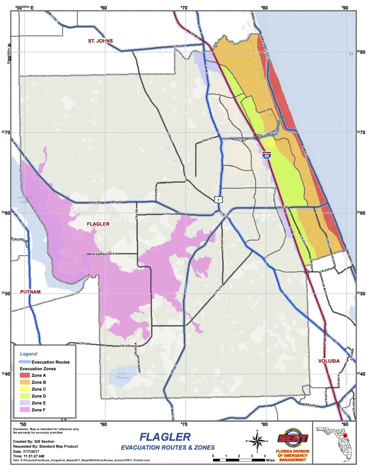 Evacuation zones A and F (red and pink) are now mandatory evacuation area.