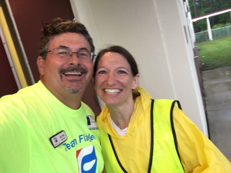 School Board member Andy Dance takes a selfie with a health department worker at Rymfire Elementary. Photo courtesy of Andy Dance