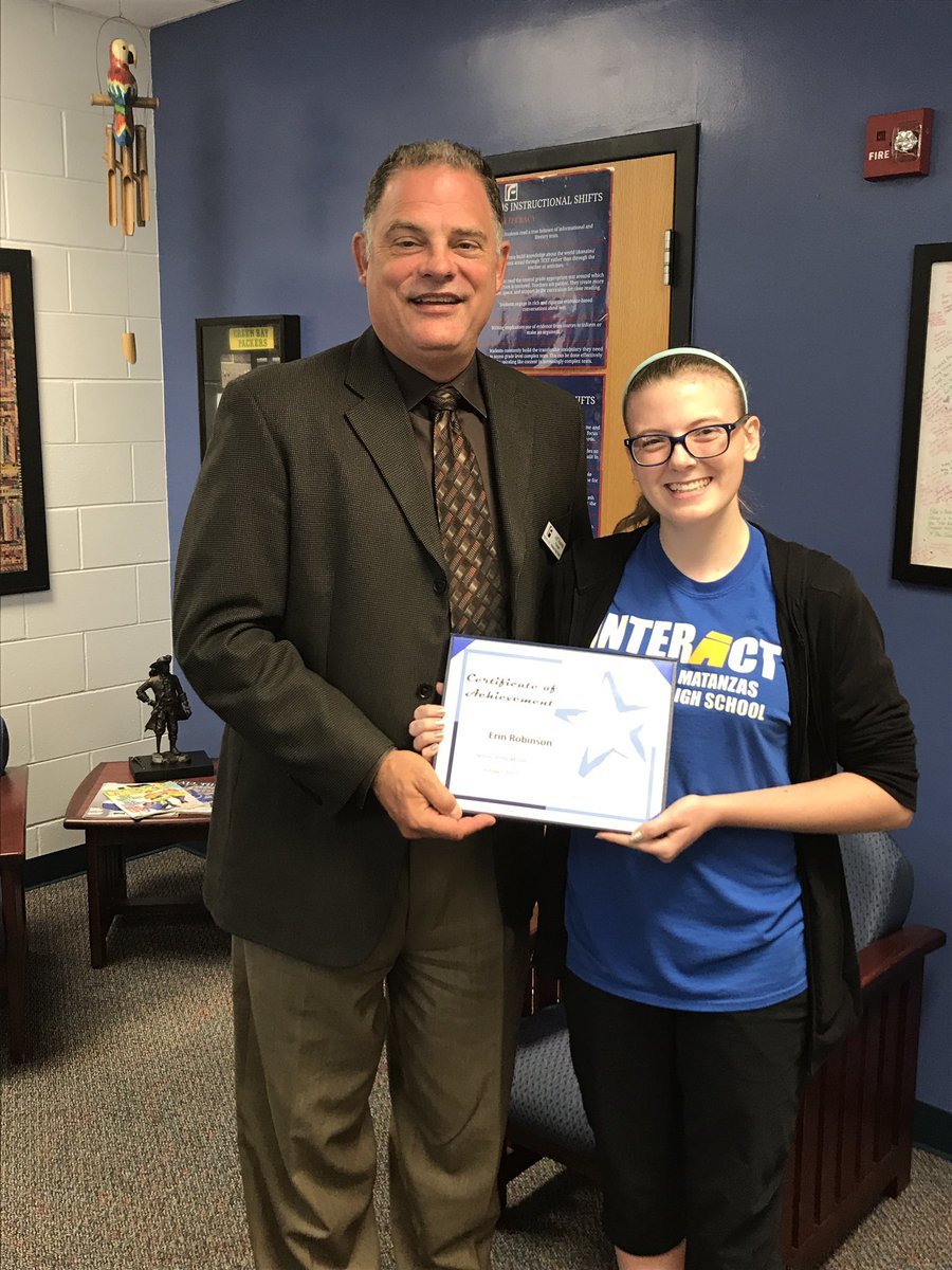 Matanzas Principal Jeff Reaves with the October senior of the month, Erin Robinson. Photo courtesy of MHS Twitter