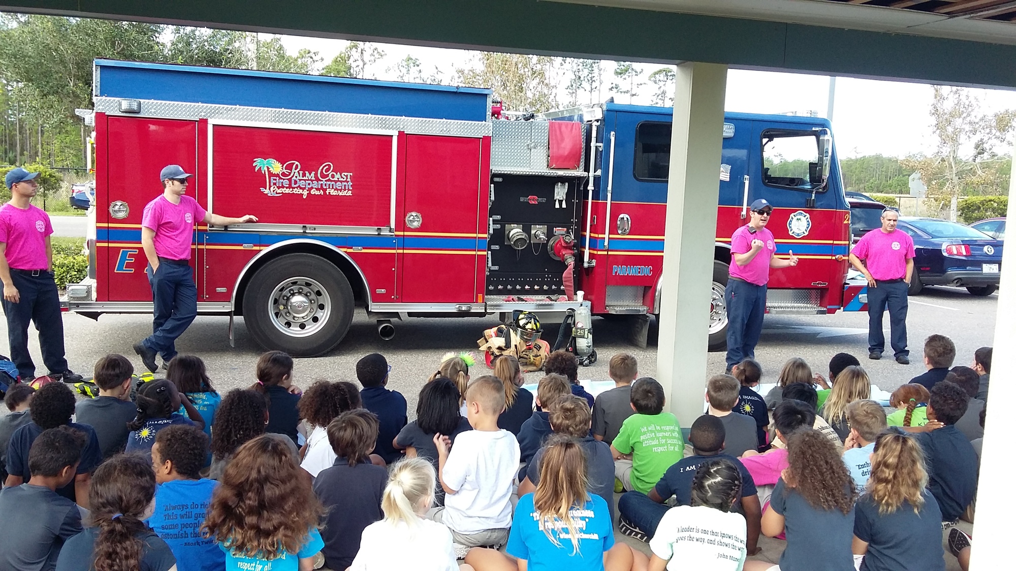 The Palm Coast Fire Department visits students at Imagine School Town Center. Photo courtesy of Nicole Puritis