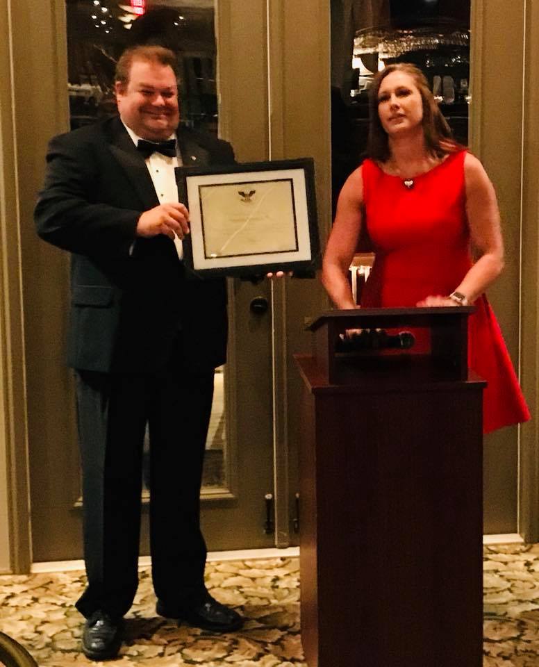 Honorable Judge Melissa Moore-Stens presents Stephen Woodin Sr. with the Presidential Volunteer Award. Photo courtesy of Michelle Marks