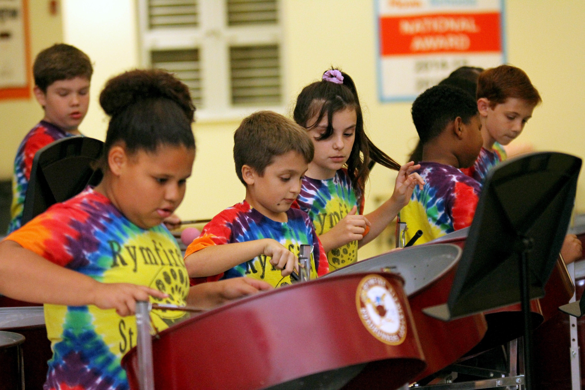 Tyler Grady, Tyra Saterfield, Lukas Notaras, Morgan Chaffe, Amar Haughton and William (Billy) Stone play the steel drums. Courtesy photo by Steven Notaras Photography