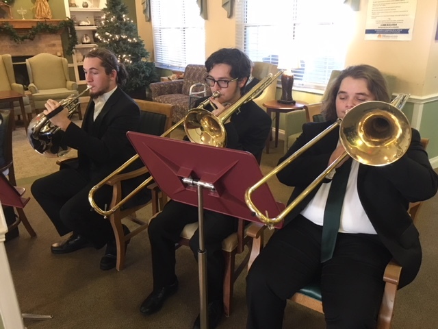 Flagler Palm Coast High School Jazz Band perform for assisted living senior citizens. Photo courtesy of Allen D. Whetsell