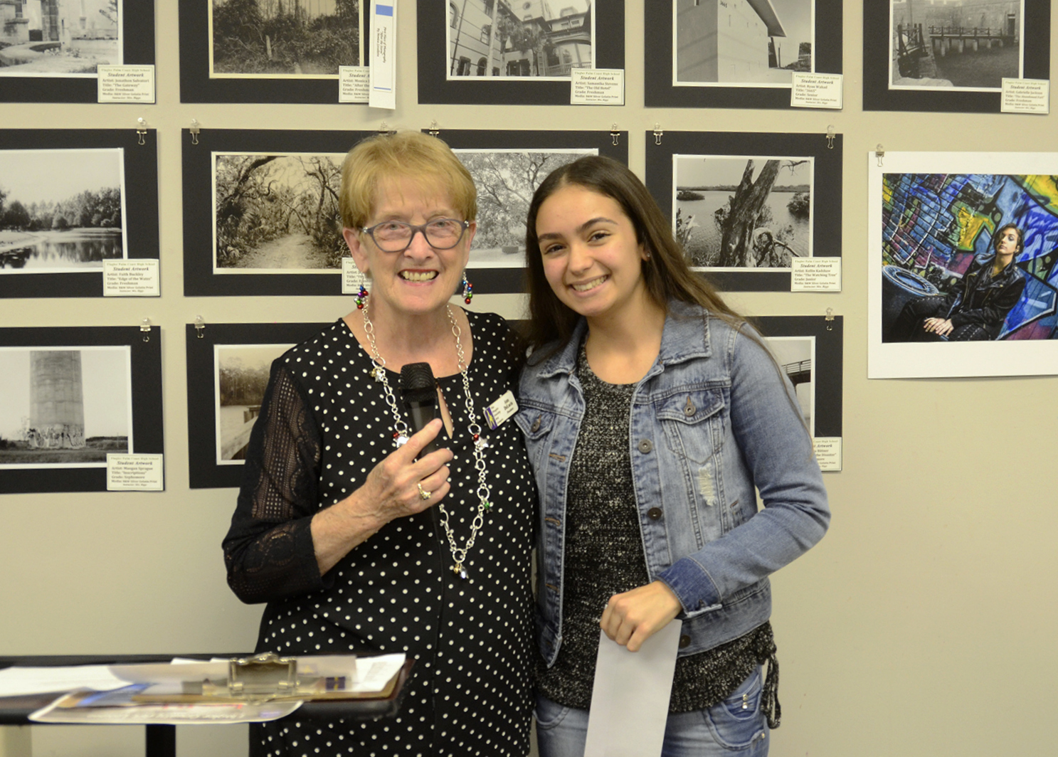Ann DeLucia, president of FCAL, and Matanzas High School student Annalisa Pereira, who won Best in Show with a sculpture: 