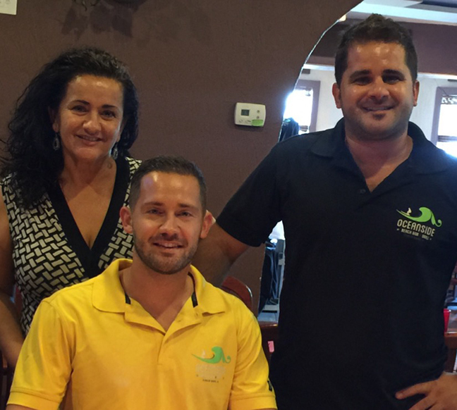 Marina Lekocaj with her sons Johnny and Tony Lulgjuraj, owners of Oceanside Beach Bar & Grill. Courtesy Photo