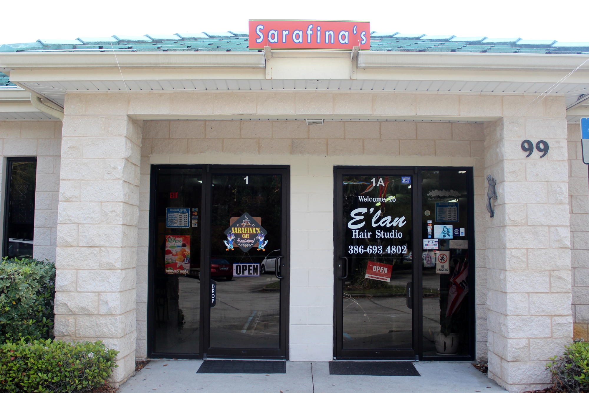 Sarafina Cafe is located right next to the E'lan Family Hair Studio.
