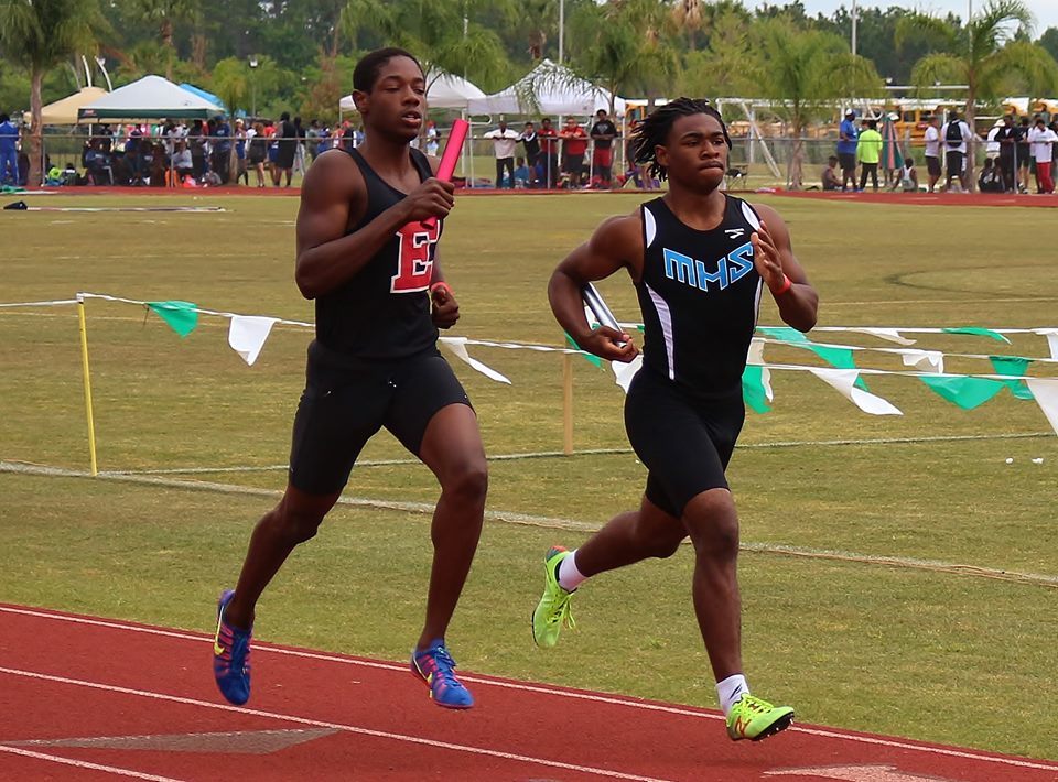 Nikolas Polite leads the first leg of the 4x800 relay, which Matanzas won. Photo by Tracy Miley