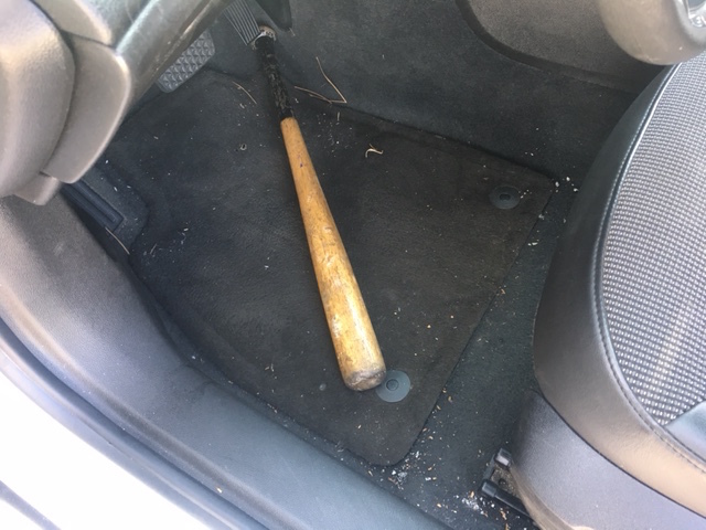 A deputy found the bat on the floor of the car in front of the Malibu's driver's seat. (Photo courtesy of the Flagler County Sheriff's Office)