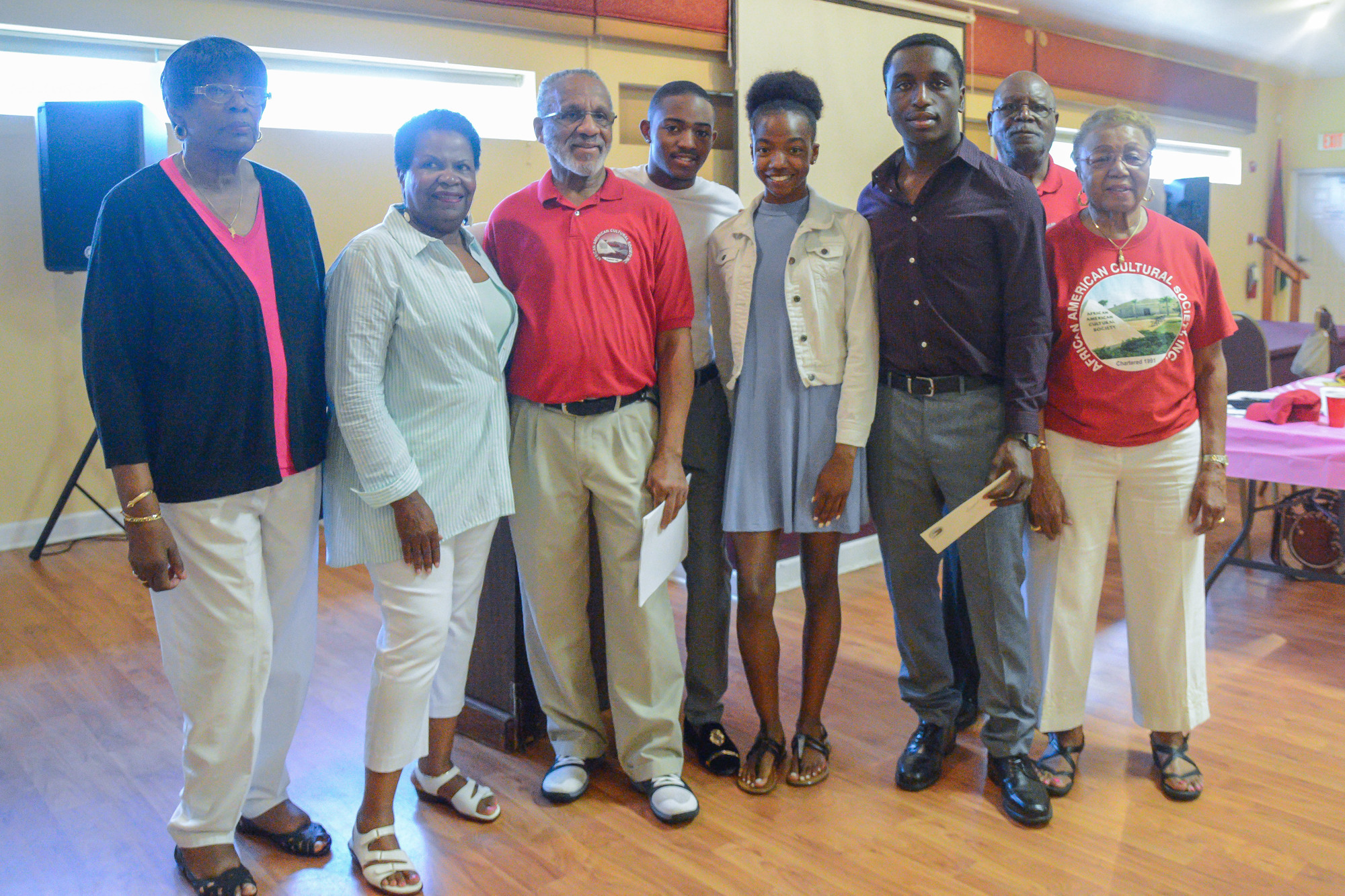 AACS members Elline Koonce, Harriett Whiting and Richard Barnes; scholarship recipients Darryl Boyer, Namiah Simpson an Donald Bryant; and AACS members Joseph Matthews and Jeanette Wheeler. Photo by Paige Wilson