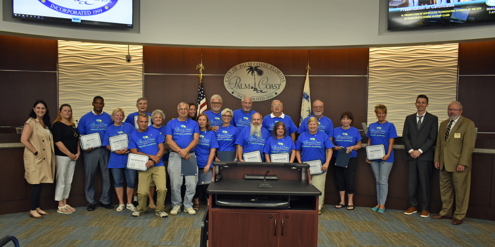 Eighteen Palm Coast residents graduated in June from the Palm Coast Citizen’s Academy. Photo courtesy of Cindi Lane