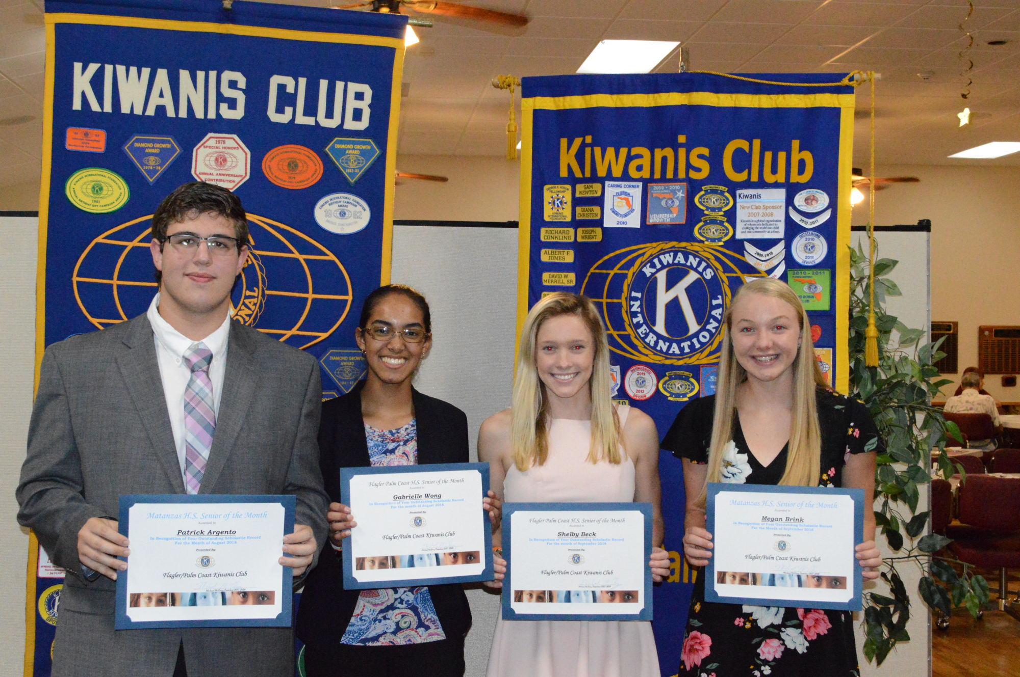 Kiwanis Club seniors of the month for August: Patrick Argento and Gabrielle Wong, and for September: Shelby Beck and Megan Brink. Photo courtesy of Richard Conkling