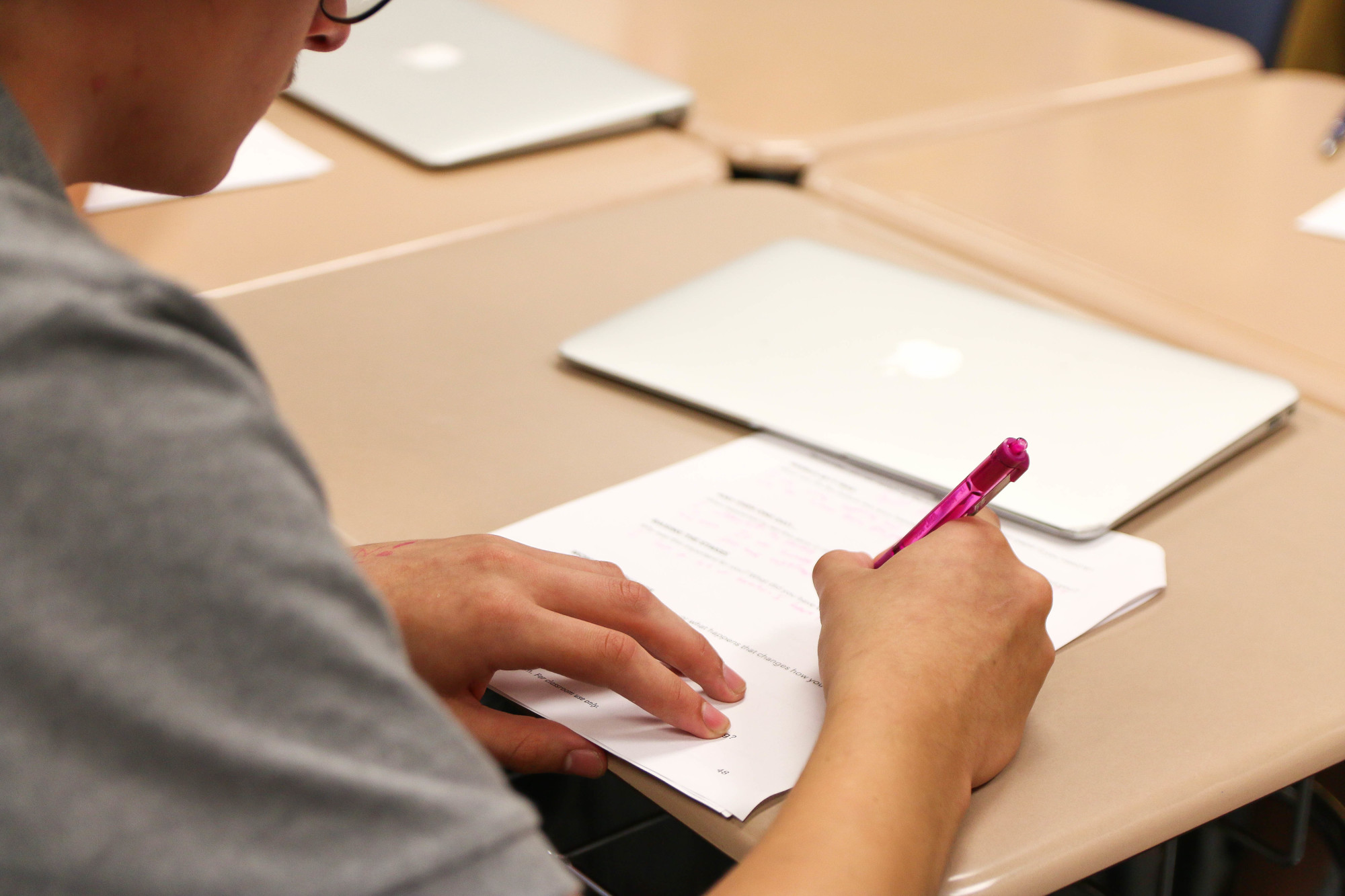 Matanzas student Lucas Cooper writes down ideas in response to writing prompts. Photo by Paige Wilson