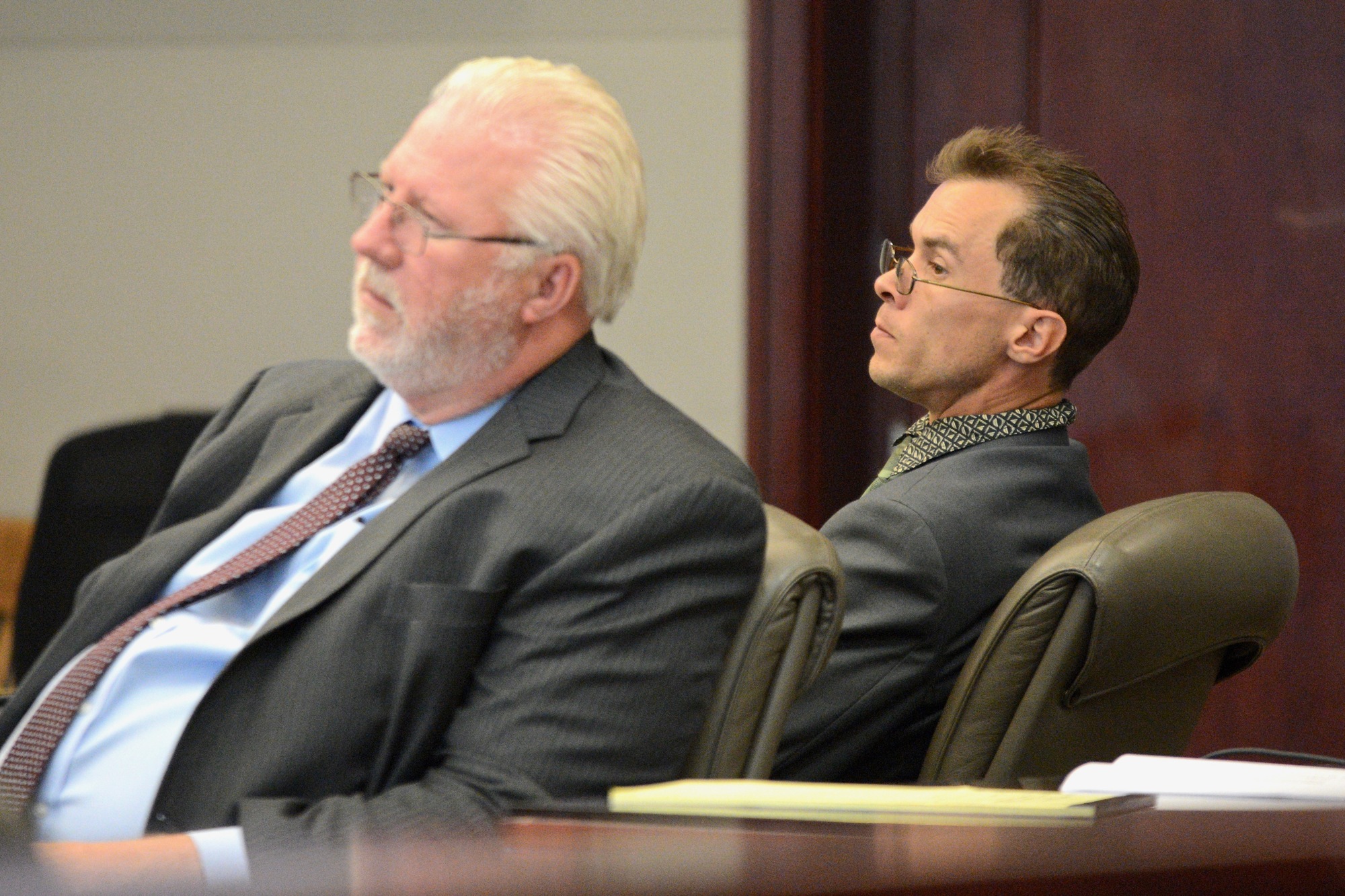 Jonathan Canales, right, in court Oct. 19 with attorney Garry Wood. (Photo by Jonathan Simmons)