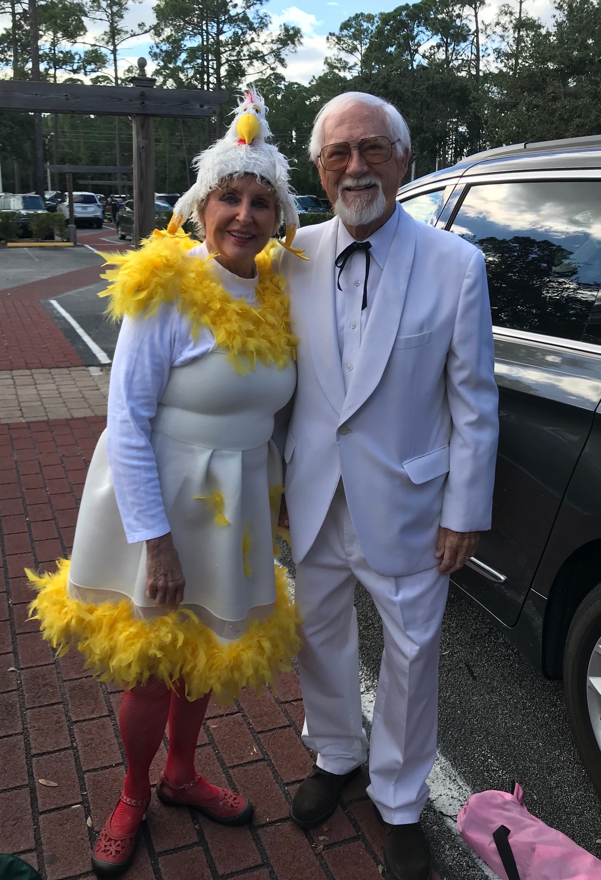 Beverly and Gordon Patrick dress up as a chicken and Colonel Sanders at the Palm Coast United Methodist Church Trunk or Treat. Photo courtesy of PCUMC