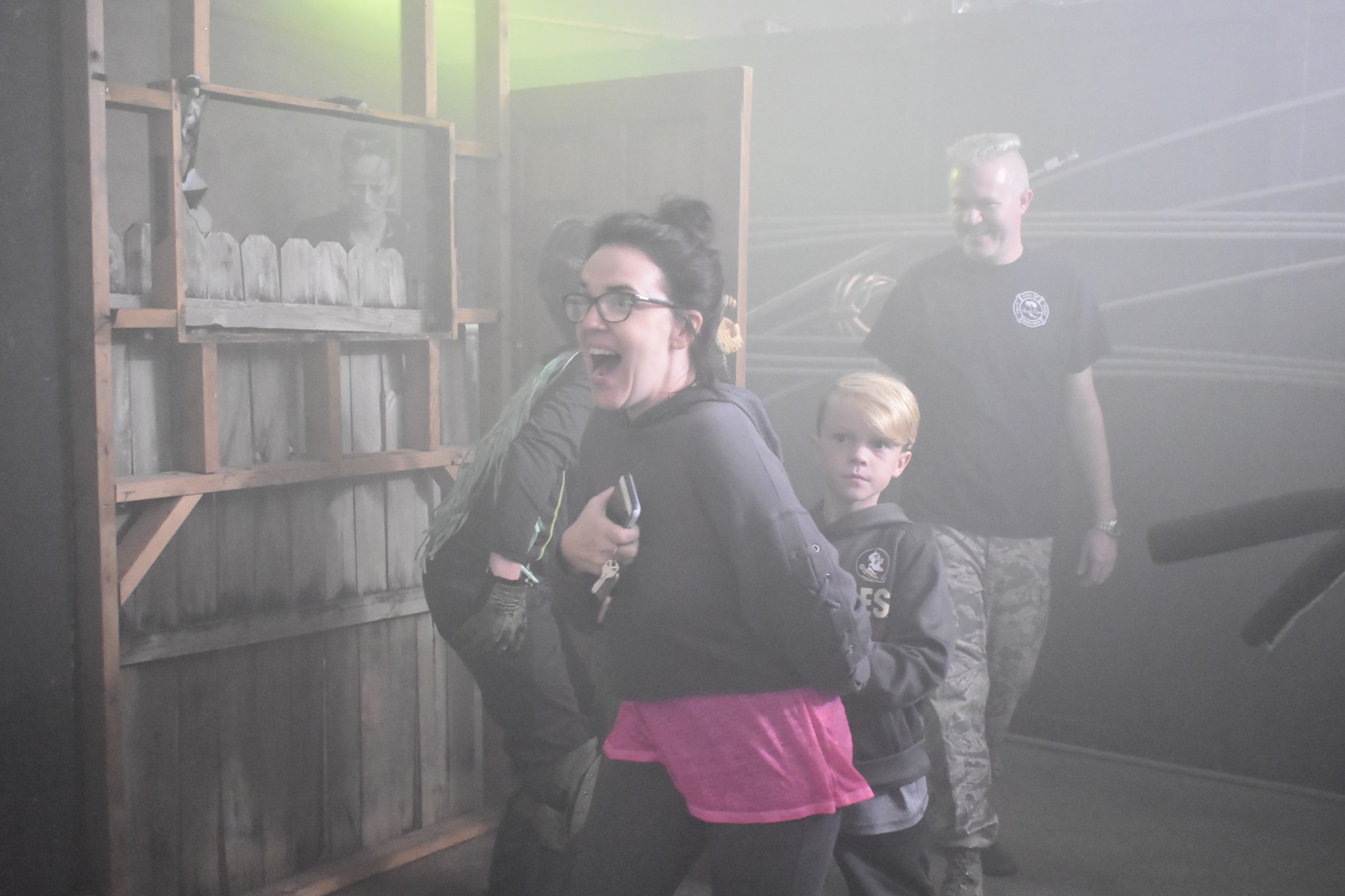 Kimberly Williams and her son Maddox White try to brave the 17th Annual Palm Coast Fire Department Hall of Terror. Courtesy photo by Patrick Juliano