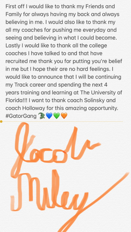 Jacob Miley's announced his commitment to UF via Twitter. Courtesy image