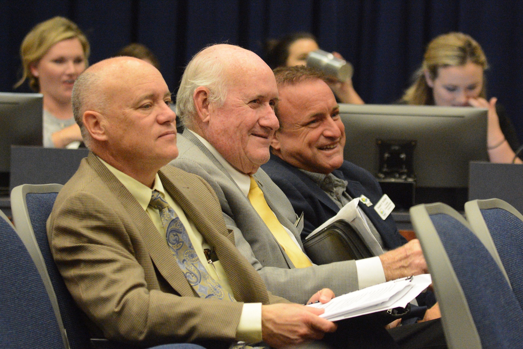 Flagler County Commissioners Donald O'Brien, David Sullivan and Joe Mullins. (Photo by Jonathan Simmons)