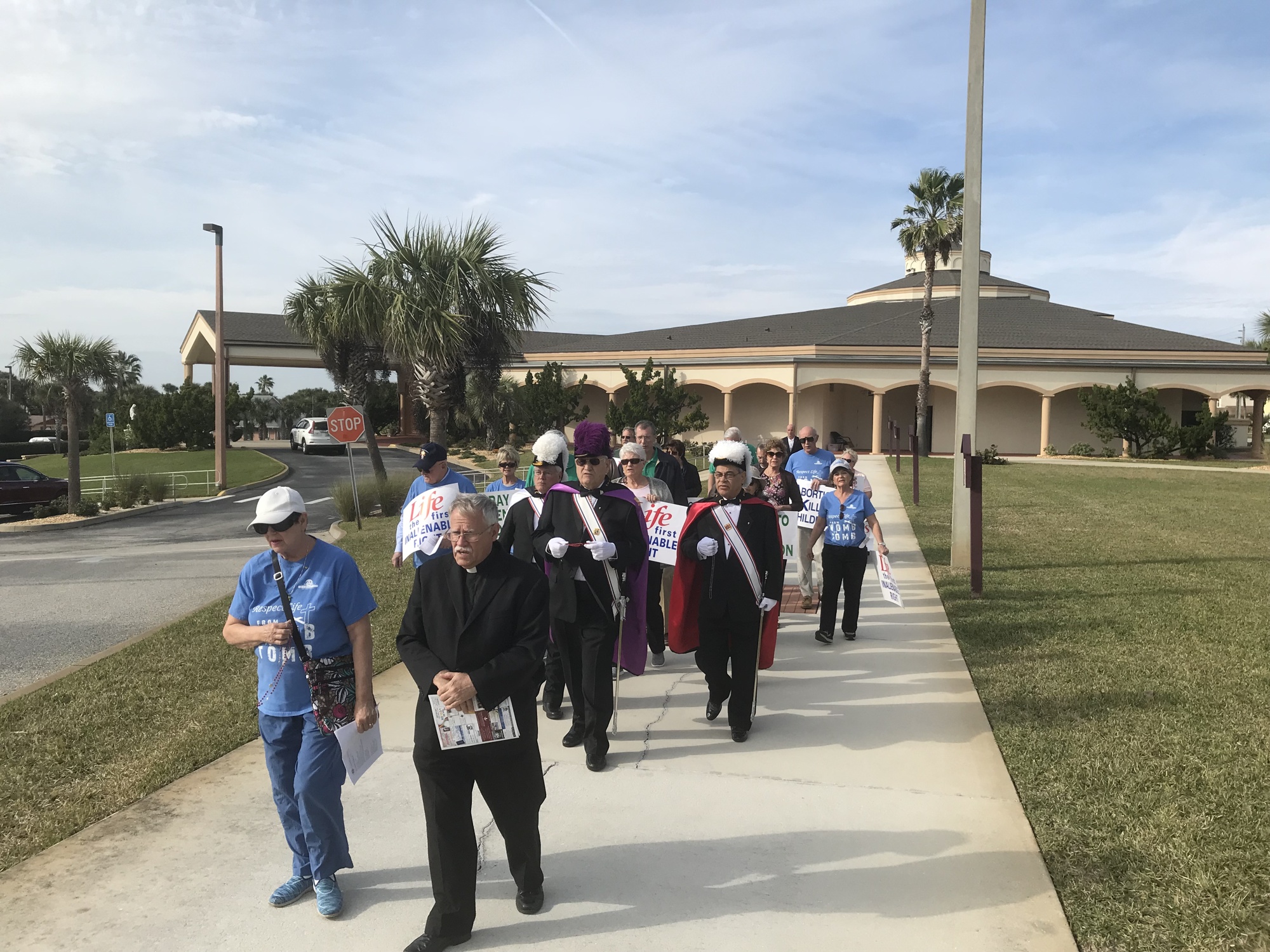 Knights of Columbus Council 10514 and the Santa Maria del Mar Respect Life Committee participated in a pro-life march at the church in Flagler Beach. Photo courtesy of Knights of Columbus