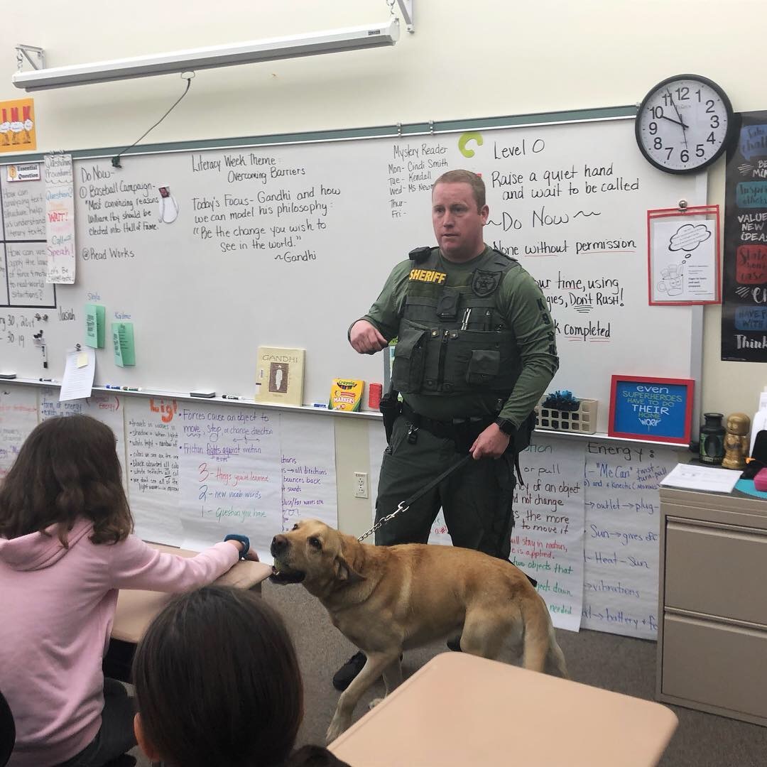 Flagler County Sheriff’s Office Sgt. Jon Welker visited a Bunnell Elementary classeroom during literacy week. Photo courtesy of Carmen Stanford