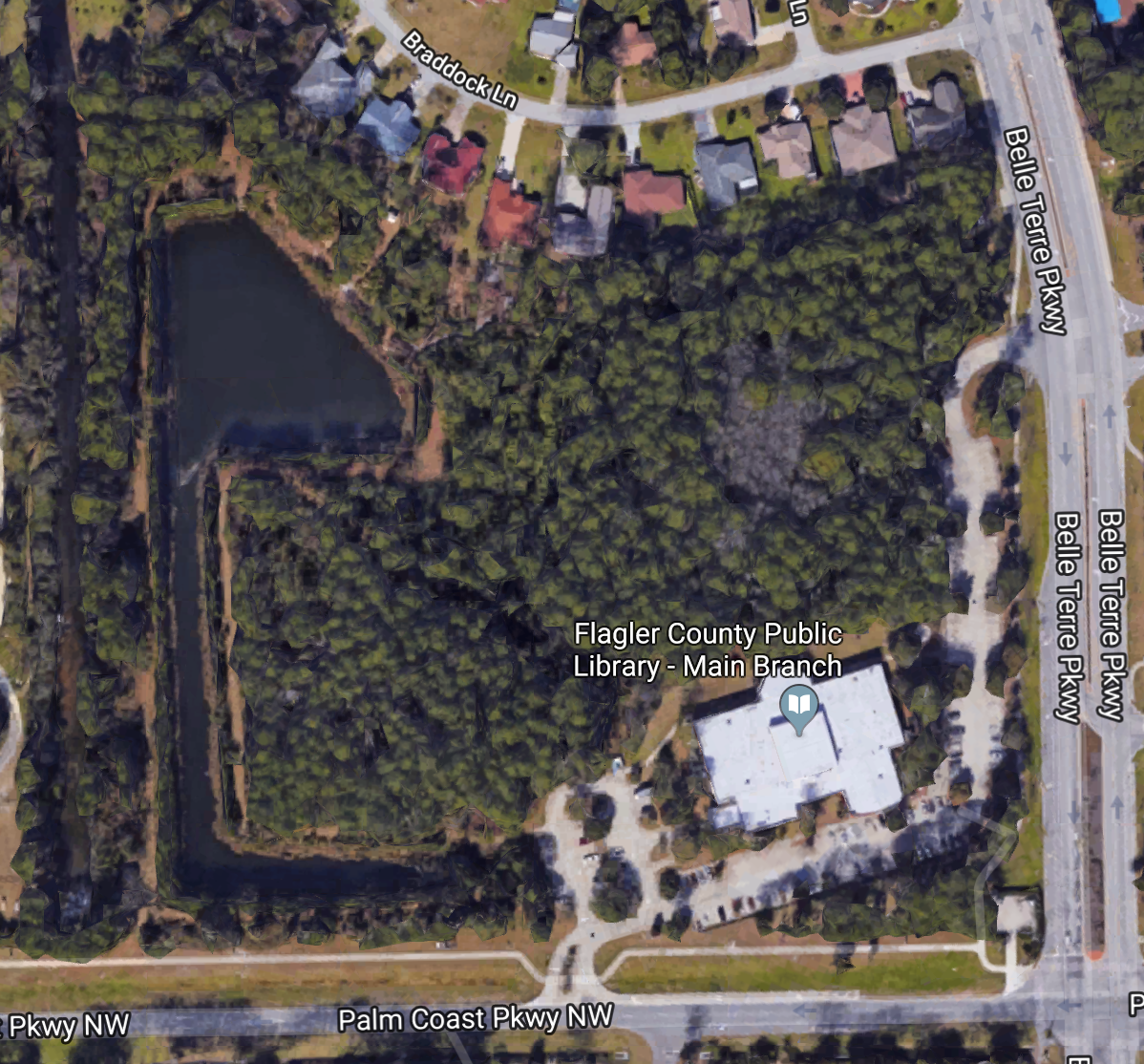 The Flagler County Public Library's 19-acre property. Image courtesy of Google Maps