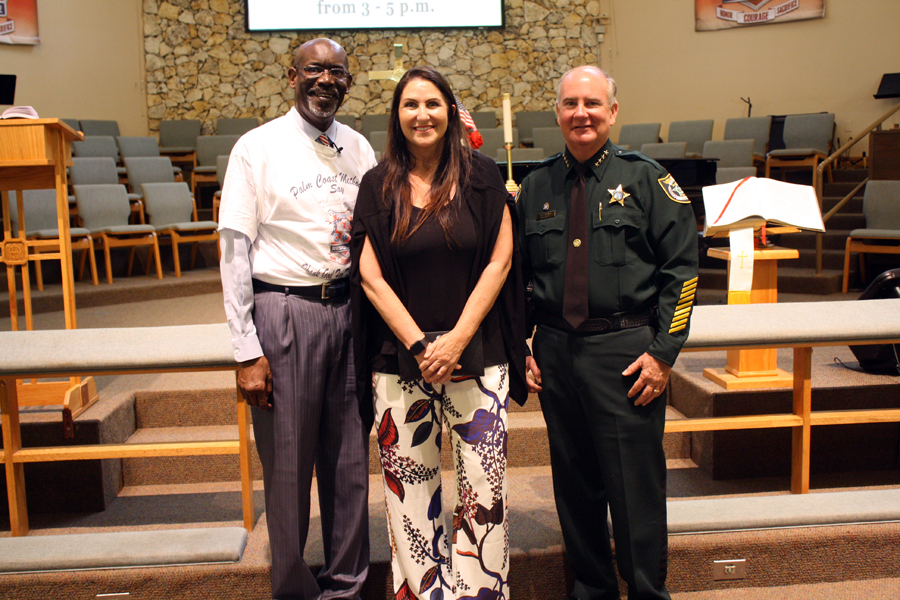 Pastor Kevin M. James  Sr., Palm Coast Mayor Milissa Holland and Flagler County Sheriff Rick Staly. Photo courtesy of PCUMC