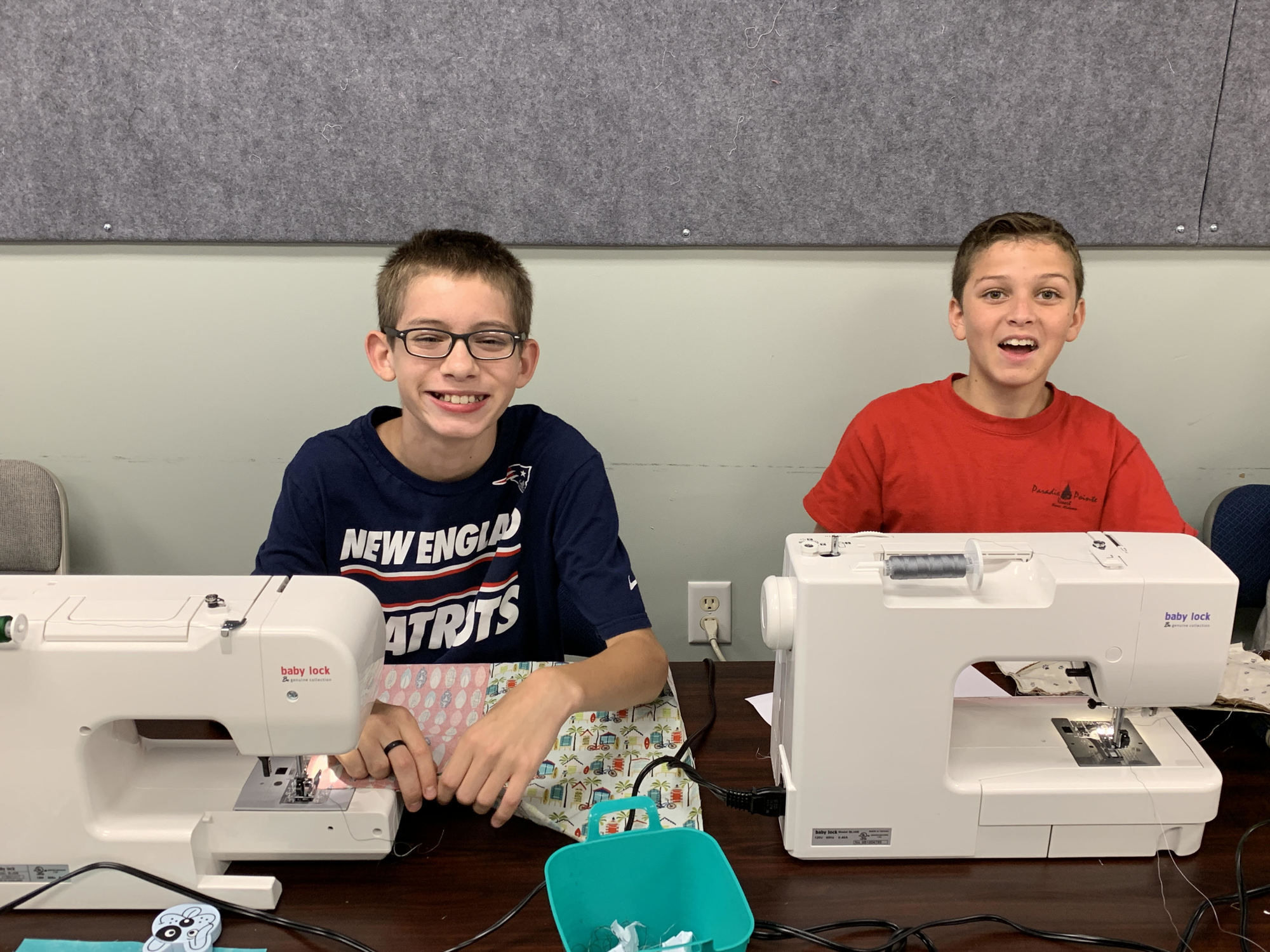Gavin Winree and Danny Caronna at the sewing camp. Photo courtesy of  Audrey Scherr