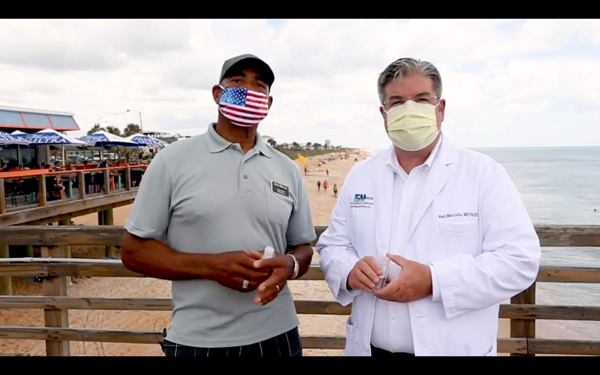 Flagler Beach City Commissioner Ken Bryan and AdventHealth Emergency Department Director Paul Mucciolo recently posted a video together on Facebook to encourage mask wearing. Screen shot