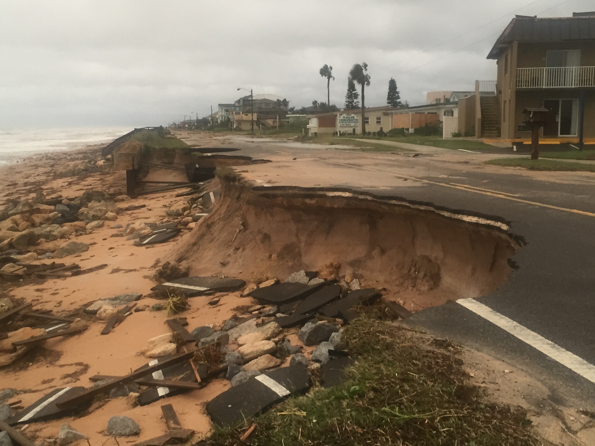 State Road A1A shortly after Hurricane Matthew in 2016. The damage has been repaired, but the road and the land behind it remain vulnerable if the beach dune isn't restored, according  to the county government.