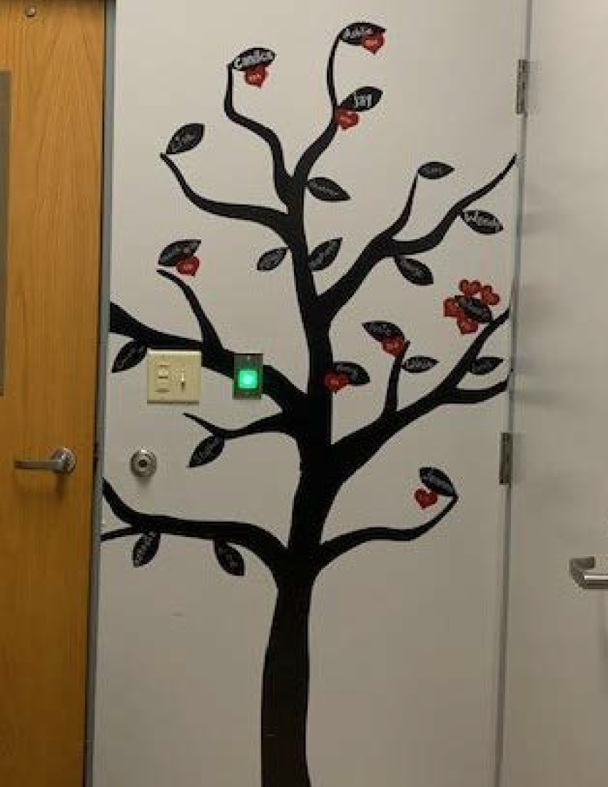 The hearts on the Tree of Life not only represents when a 911 dispatcher saves a life, but also when they assist in bringing life into the world.