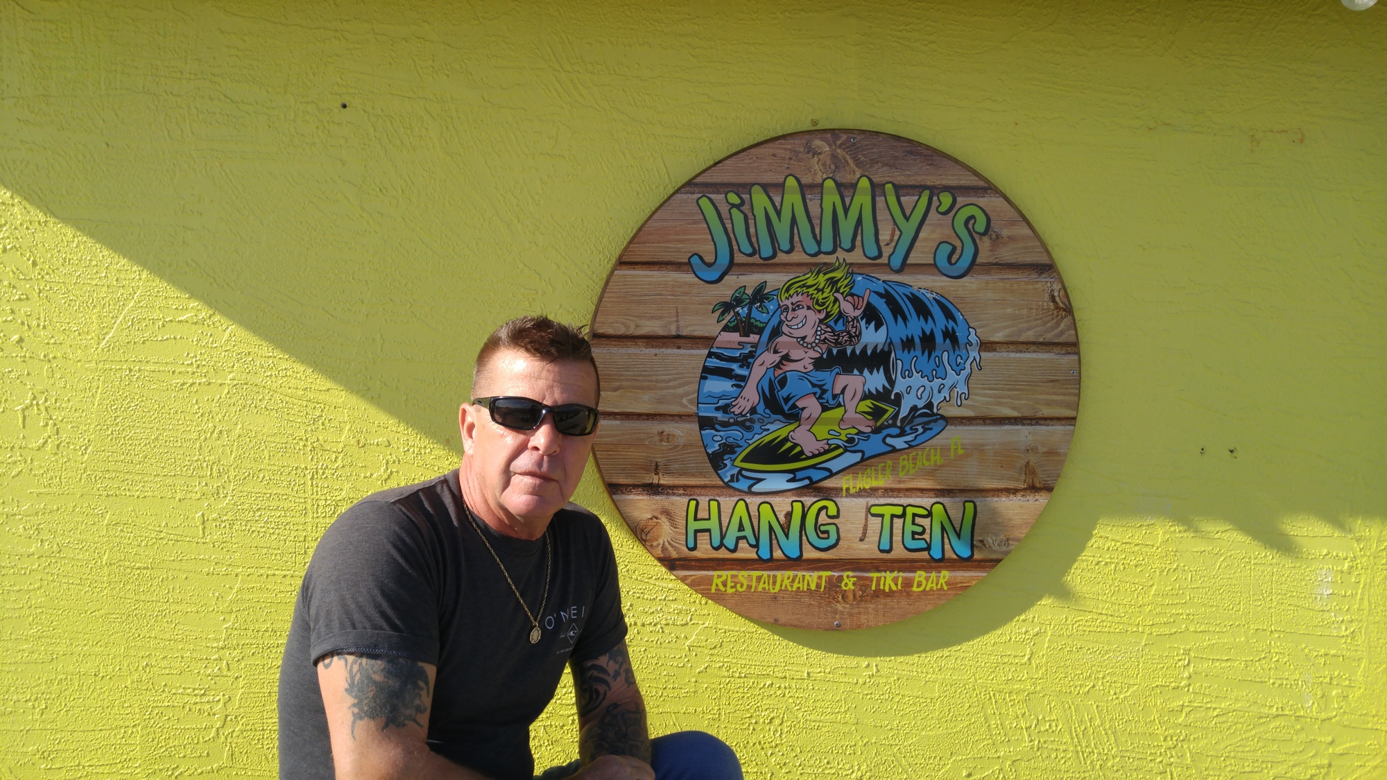 Jim Harris at his restaurant, Jimmy's Hang Ten in Flagler Beach, by Brent Woronoff