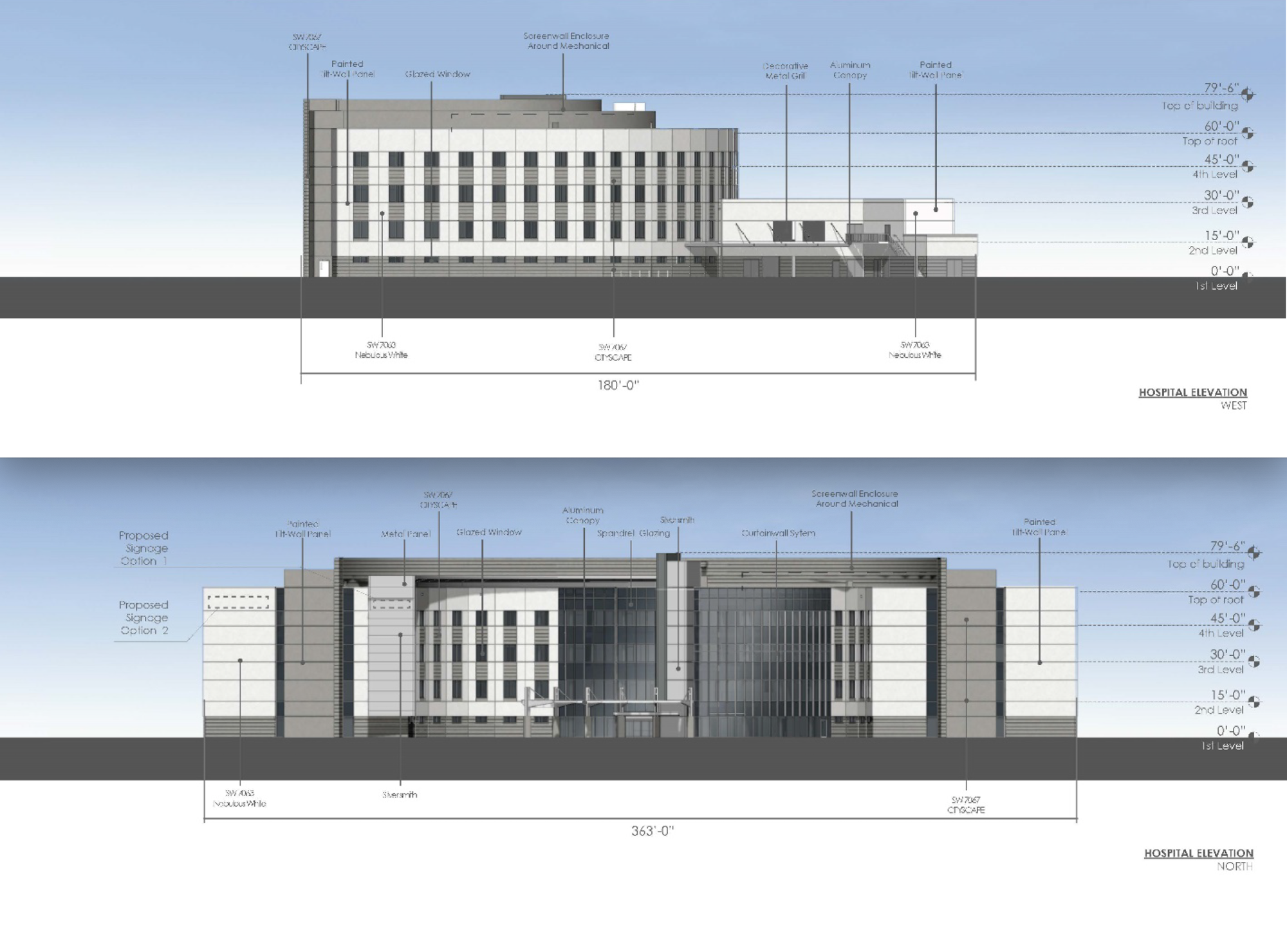 The west and north sides of the proposed hospital building. Images courtesy of the city of Palm Coast
