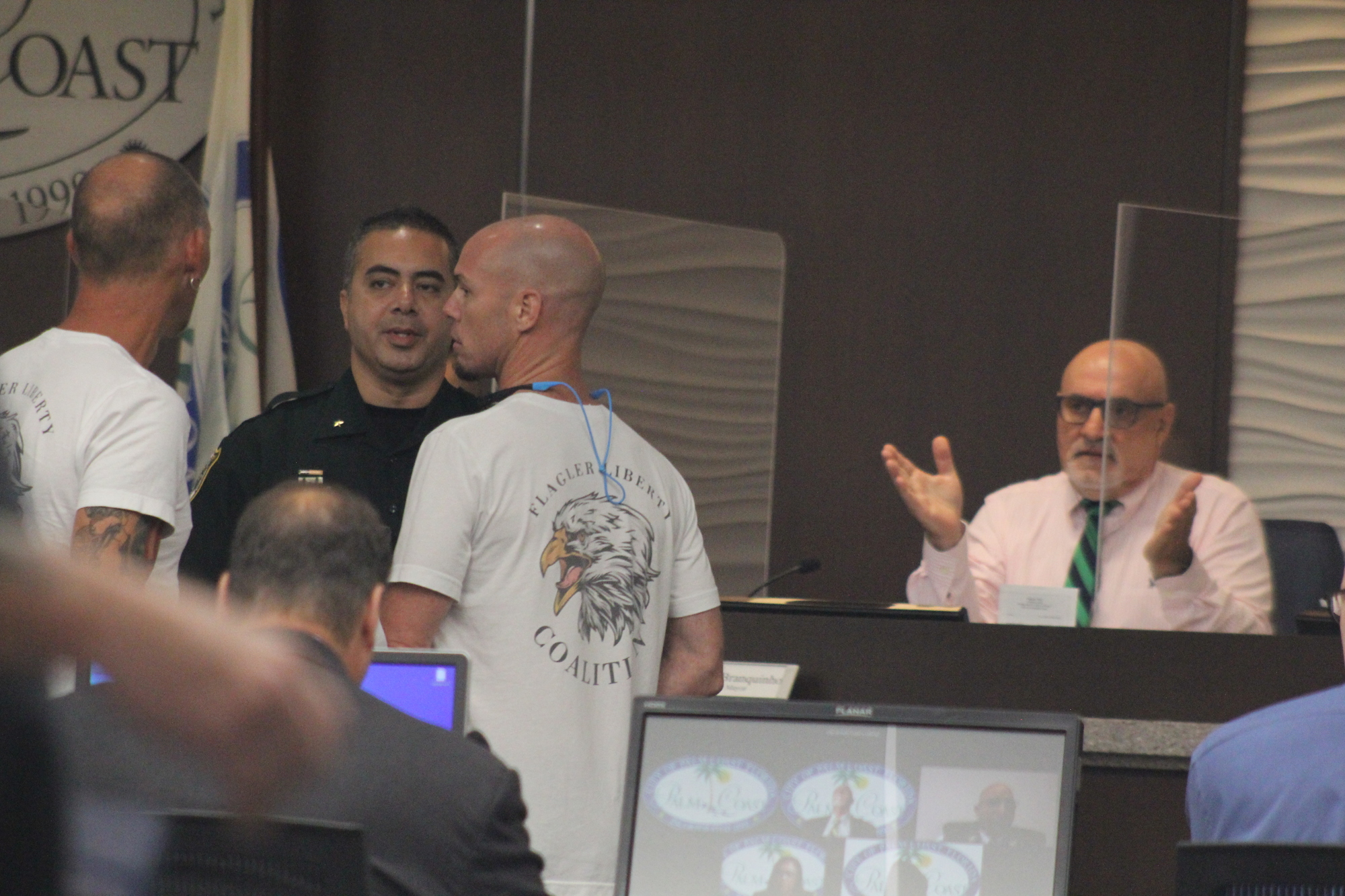 The Flagler County Sheriff's Office had to keep the peace at the May 4 City Council meeting. Photo by Brian McMillan