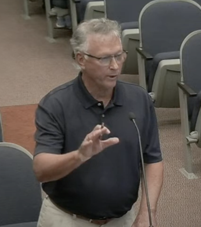 Bob Million addresses the planning board. Photo from planning board meeting livestream