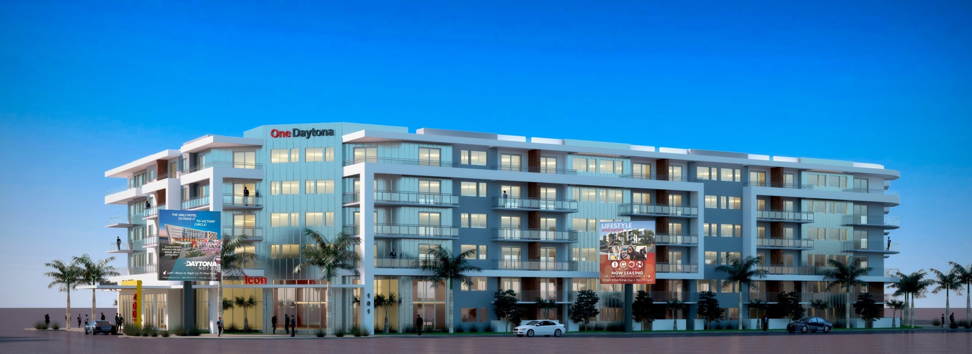 A new 120-unit multi-story luxury apartment complex will open at One Daytona. Courtesy photo