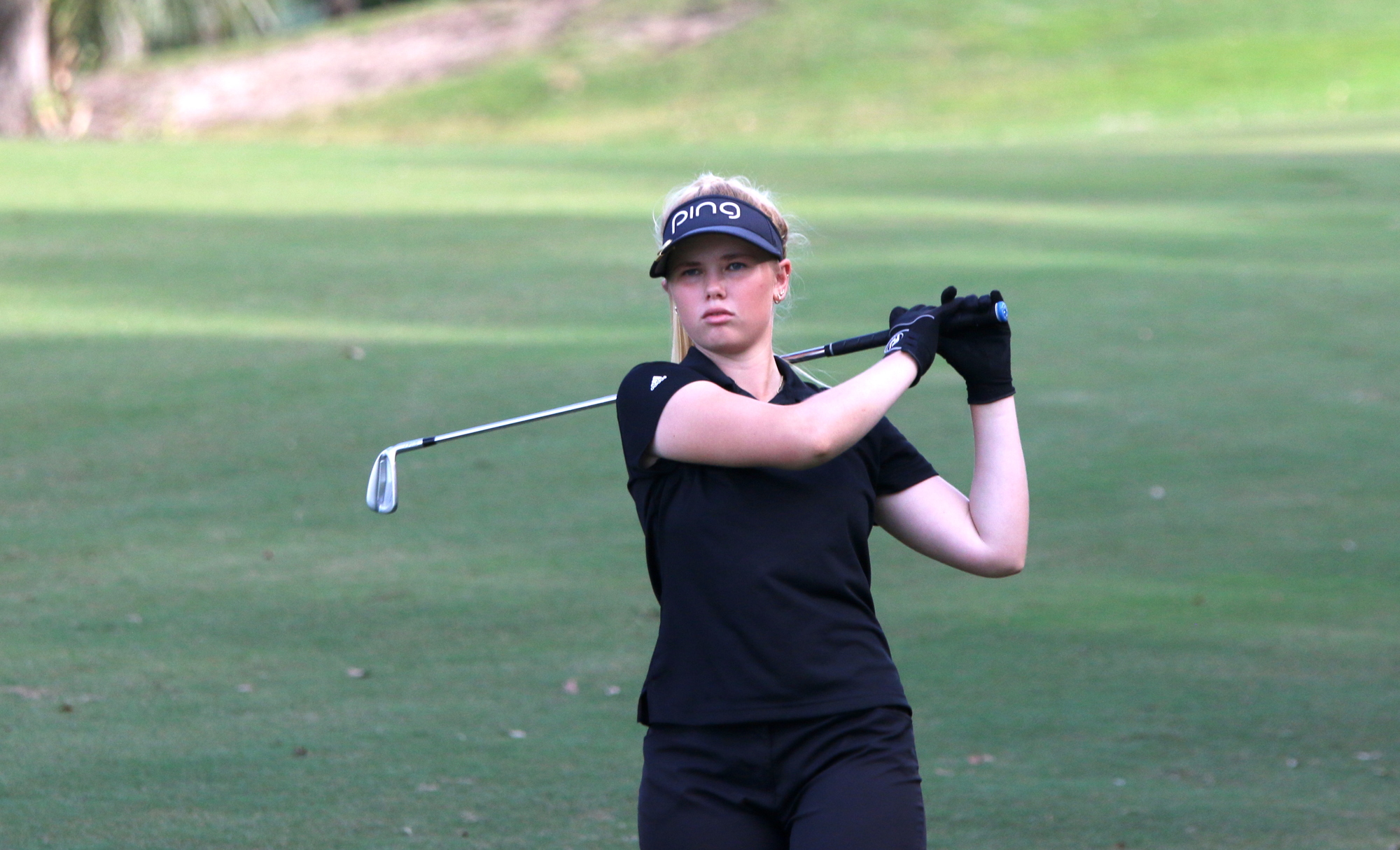 Long-hitting Alexandra Gazzoli plays on the forward tees in high school events forcing her to think differently. Photo by Brent Woronoff