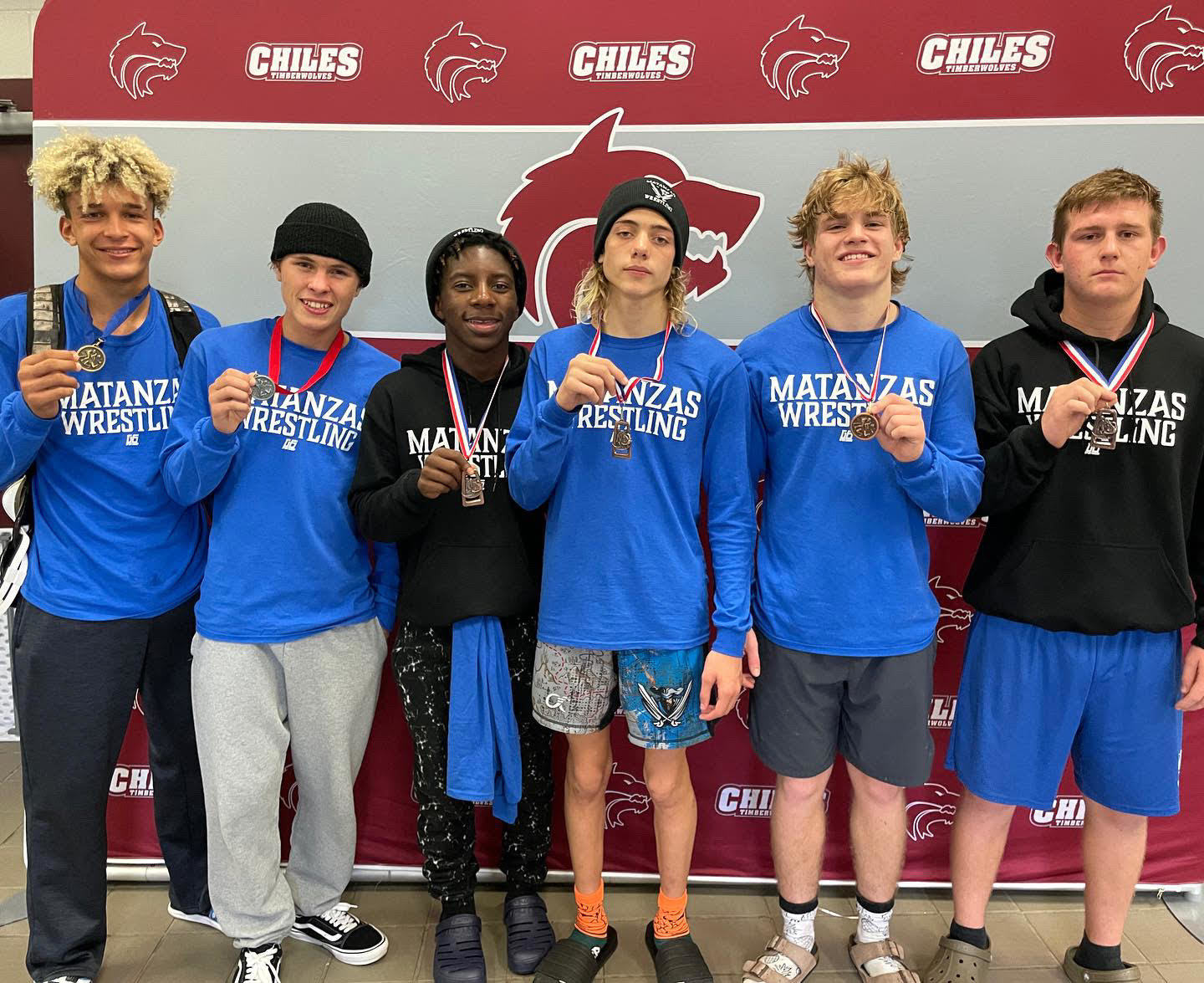 Matanzas medal winners at the Capital City Classic: Jordan Mills (who won the title at 170 pounds), Dylan Parkinson, Toryion Stallings, Carter Wilder, Bradyn Cox and Landon Wright. Courtesy photo
