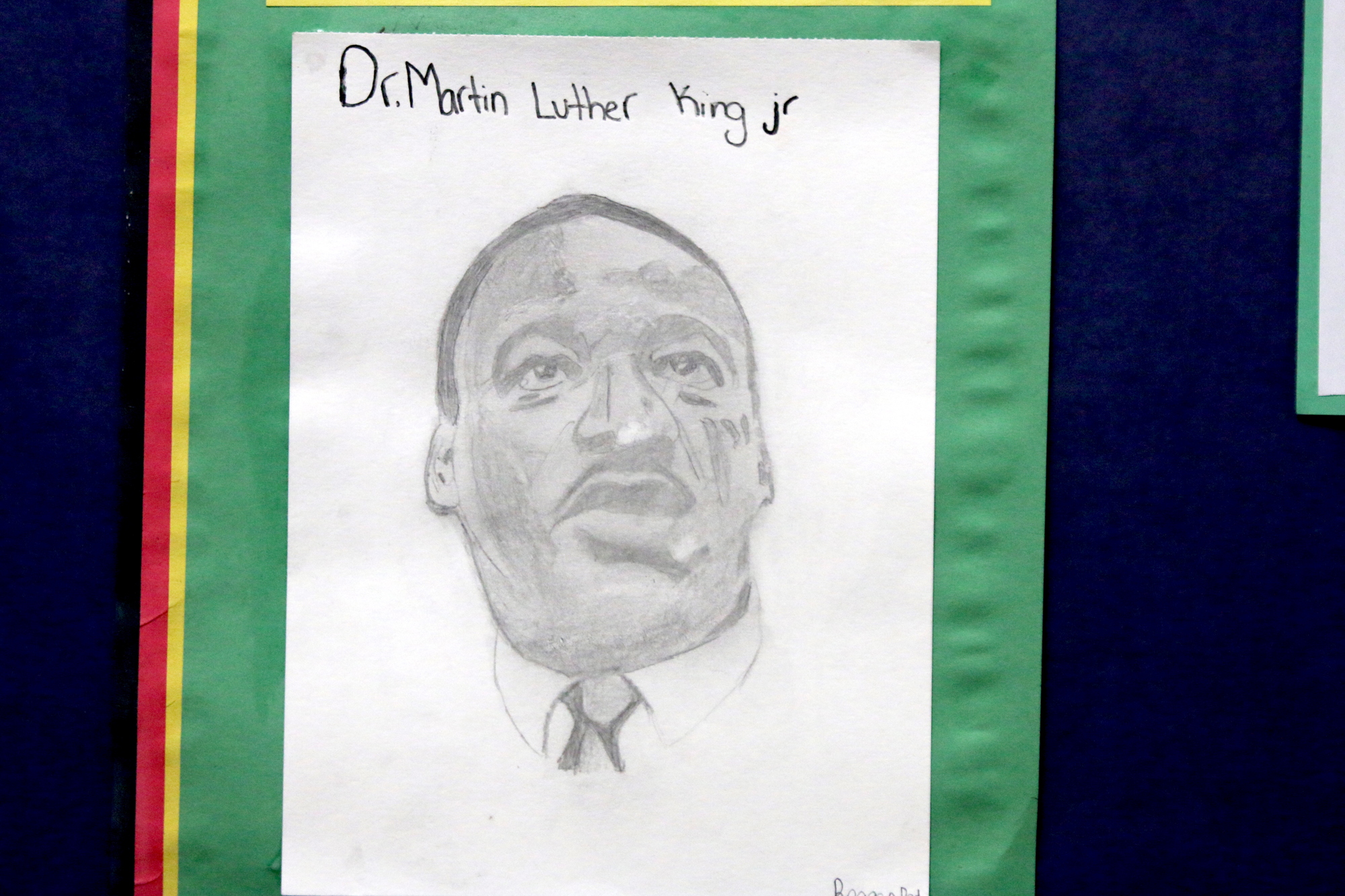 Reagan Rodriguez drew this sketch of Martin Luther King Jr. Photo by Brent Woronoff