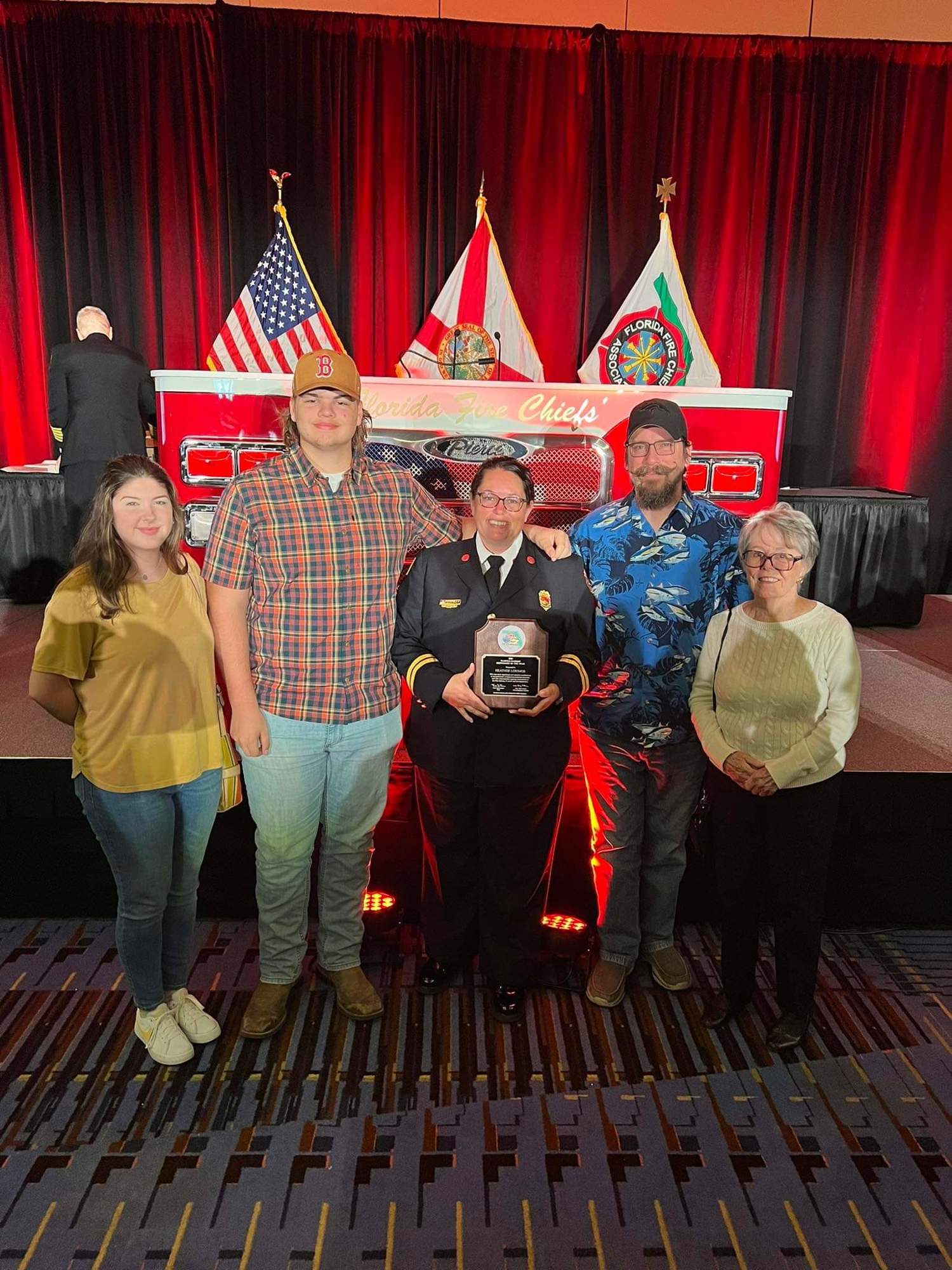 Volusia County Fire Battalion Chief Heather Lorimor with her family: daughter Seersha Lorimor, son Daniel Love, husband Theron Lorimor and mother Ronnie Patterson. Courtesy photo