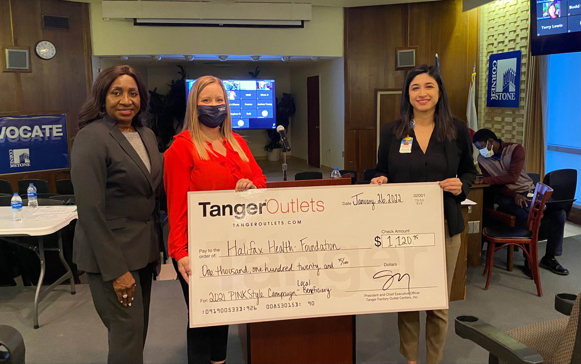 Tanger Outlets management recently announced it contributed over $1,000 to the Halifax Health Foundation in support of breast cancer awareness. Courtesy photo