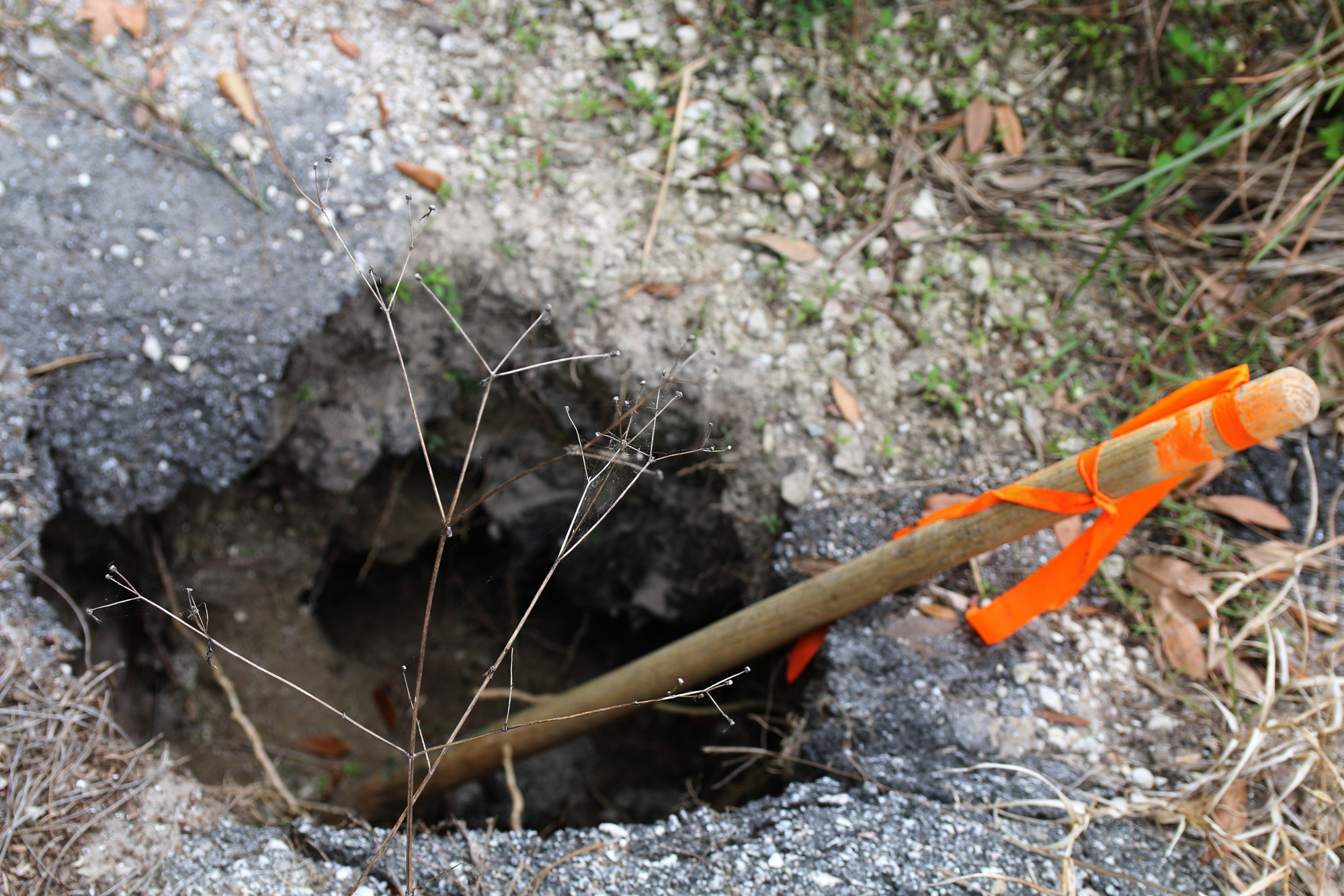 This  four-foot-deep void in the side of the driveway apron on a property owned by a retired Ormond Beach Public Works employee has remained in this state since the county documented it in 2021. Photo by Jarleene Almenas