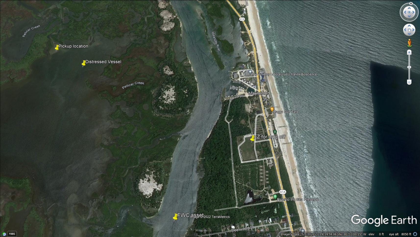 Areas around the mouth of Pellicer Creek can rapidly become unnavigable as the tide goes out. Image courtesy of Flagler County