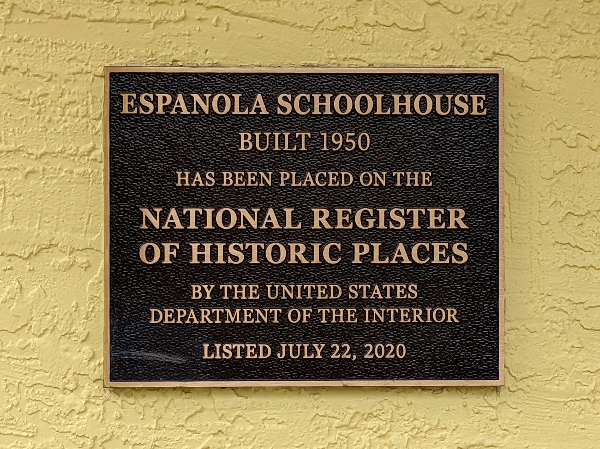 Espanola Schoolhouse - bronze plaque. Courtesy photo