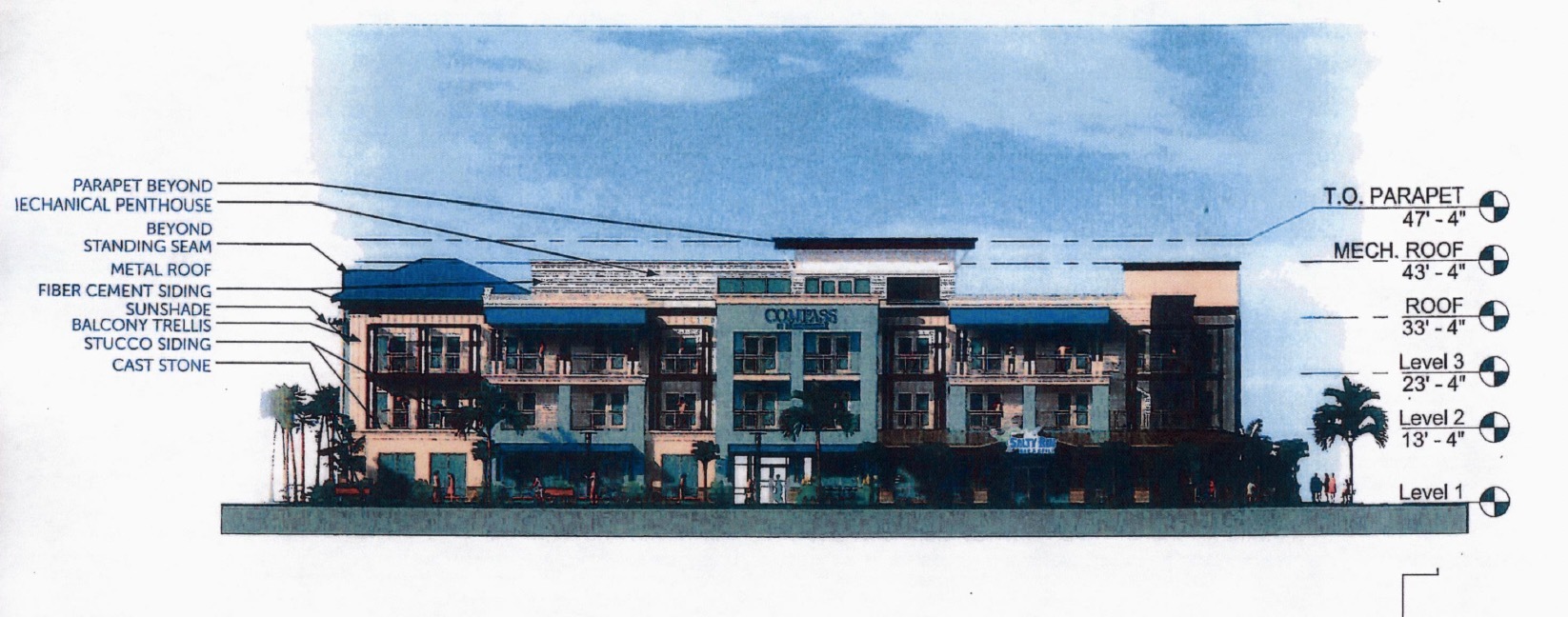 A elevation of the proposed hotel, as shown in city meeting documents.