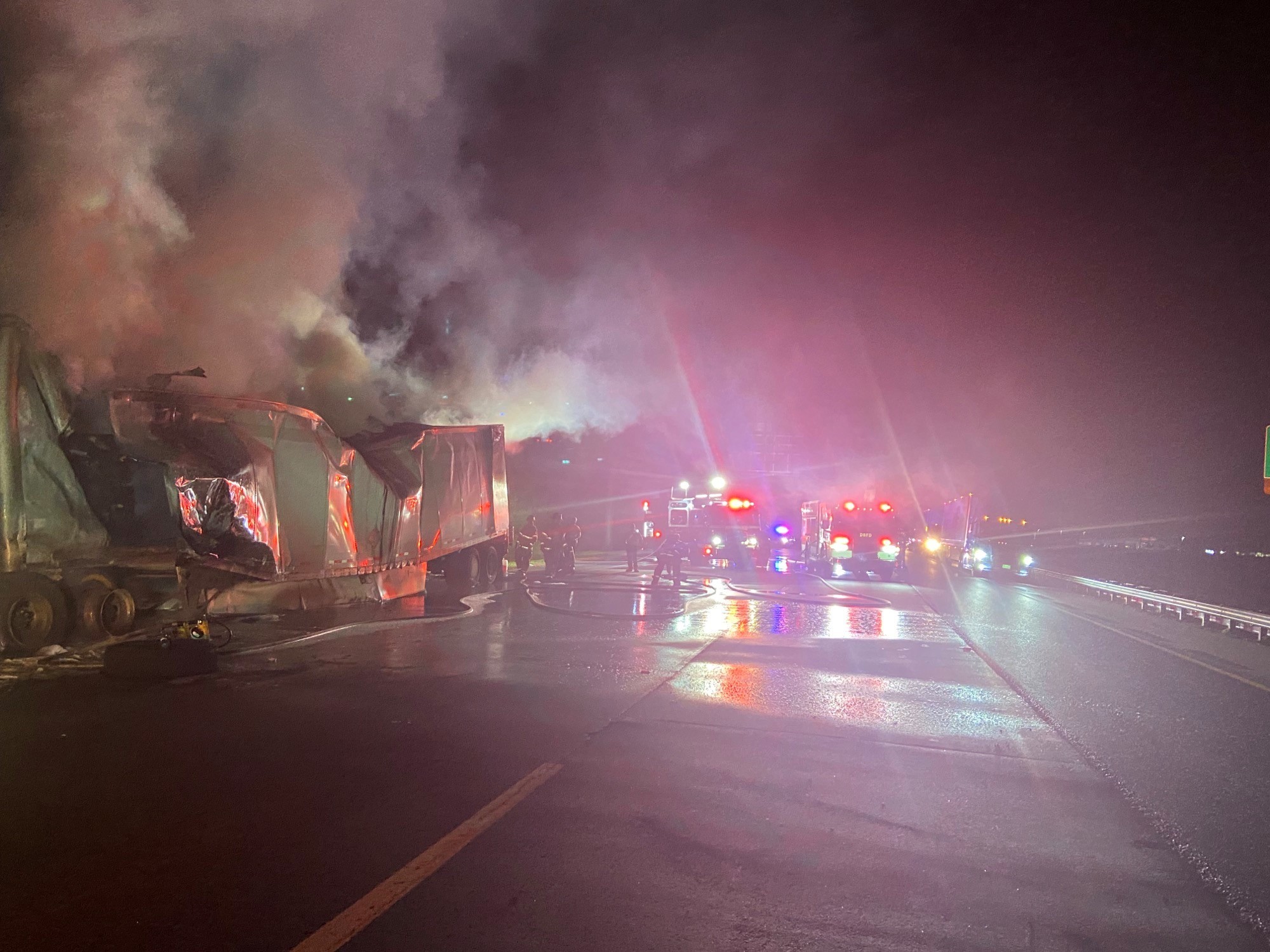 A semi-truck carrying cocoa caught on fire Monday, April 18. Courtesy of FHP