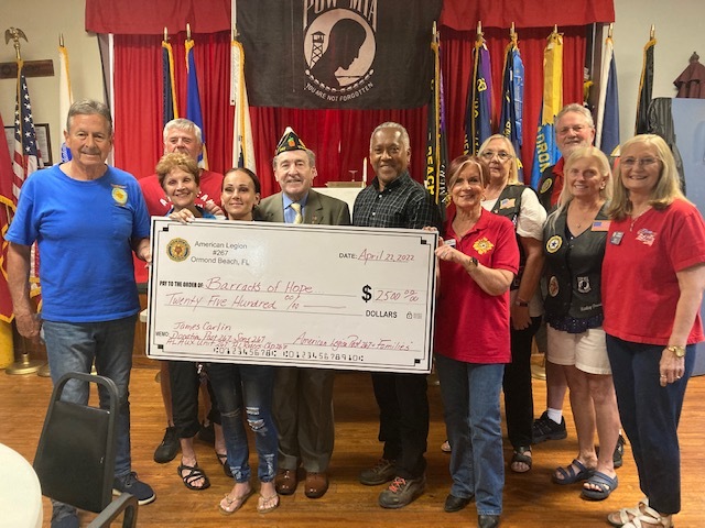 Jim Carlin, a local veteran and 39-year member of the American Legion recently donated $2,500 to the Barracks of Hope homeless shelter. Courtesy photo
