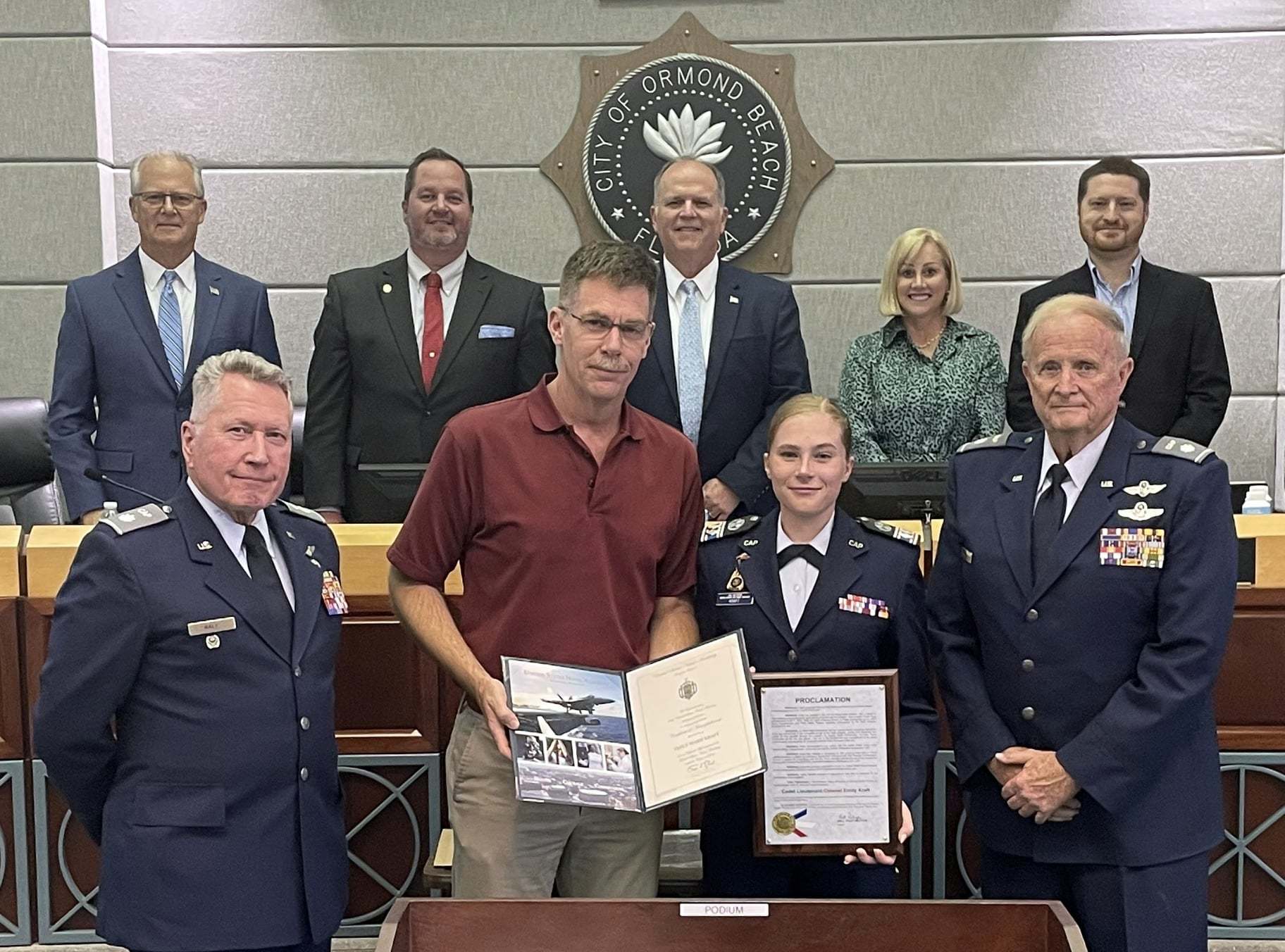 Civil Air Patrol Cadet Lt. Col. Emily Kraft was recognized with a proclamation at the April 19 City Commission meeting. Photo courtesy of Steven Lichliter