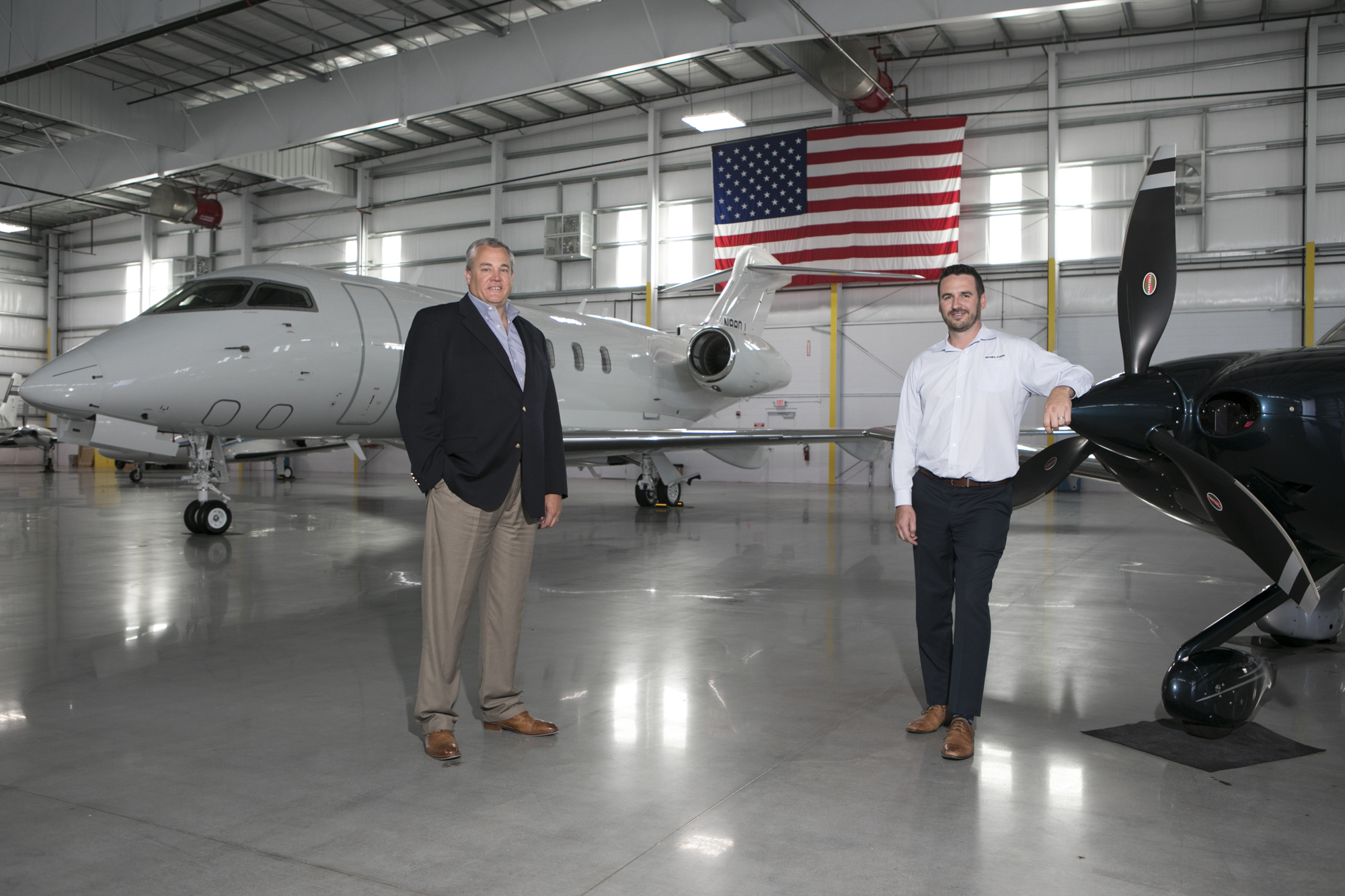 Mark Wemple. Sheltair Senior Vice President Todd Anderson and Clayton Lackey, general manager of the firm’s new Tampa facility, are leading a growth surge of the business, including expanded hangar space.