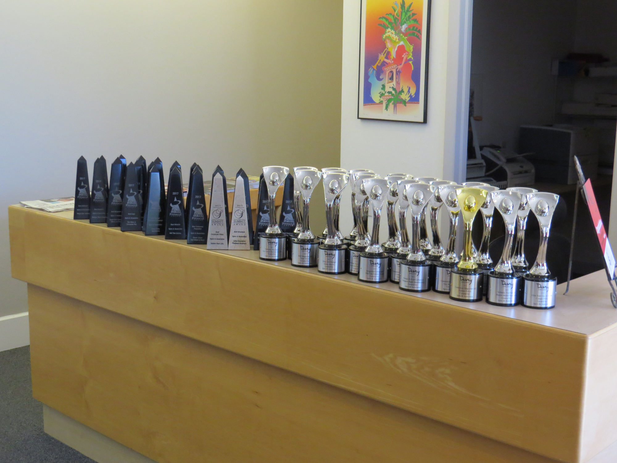 The lobby holds a sample of the agency's awards.