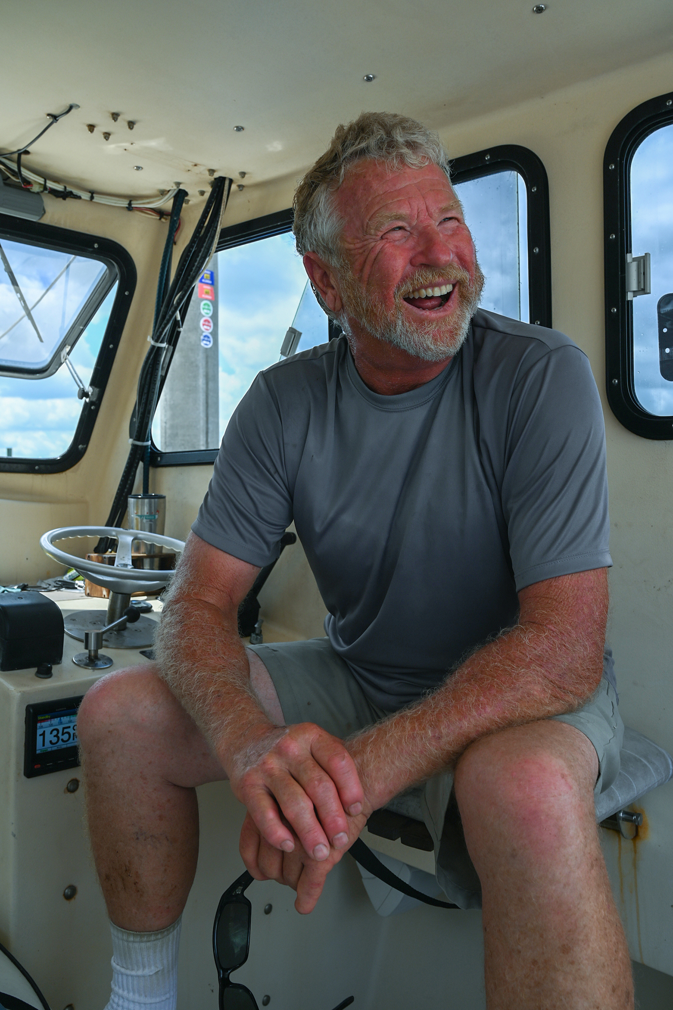 Jimmy Hull aboard his commercial fishing boat the Wrok-a-Hull-ic.